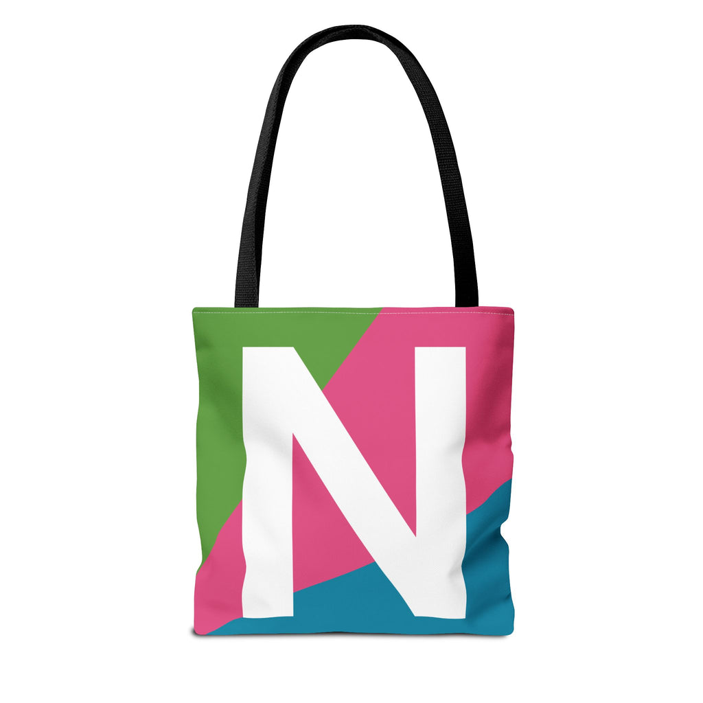 Monogram 'N' Colorblock Tote Bag — Personalized Initial N Shoulder Tote