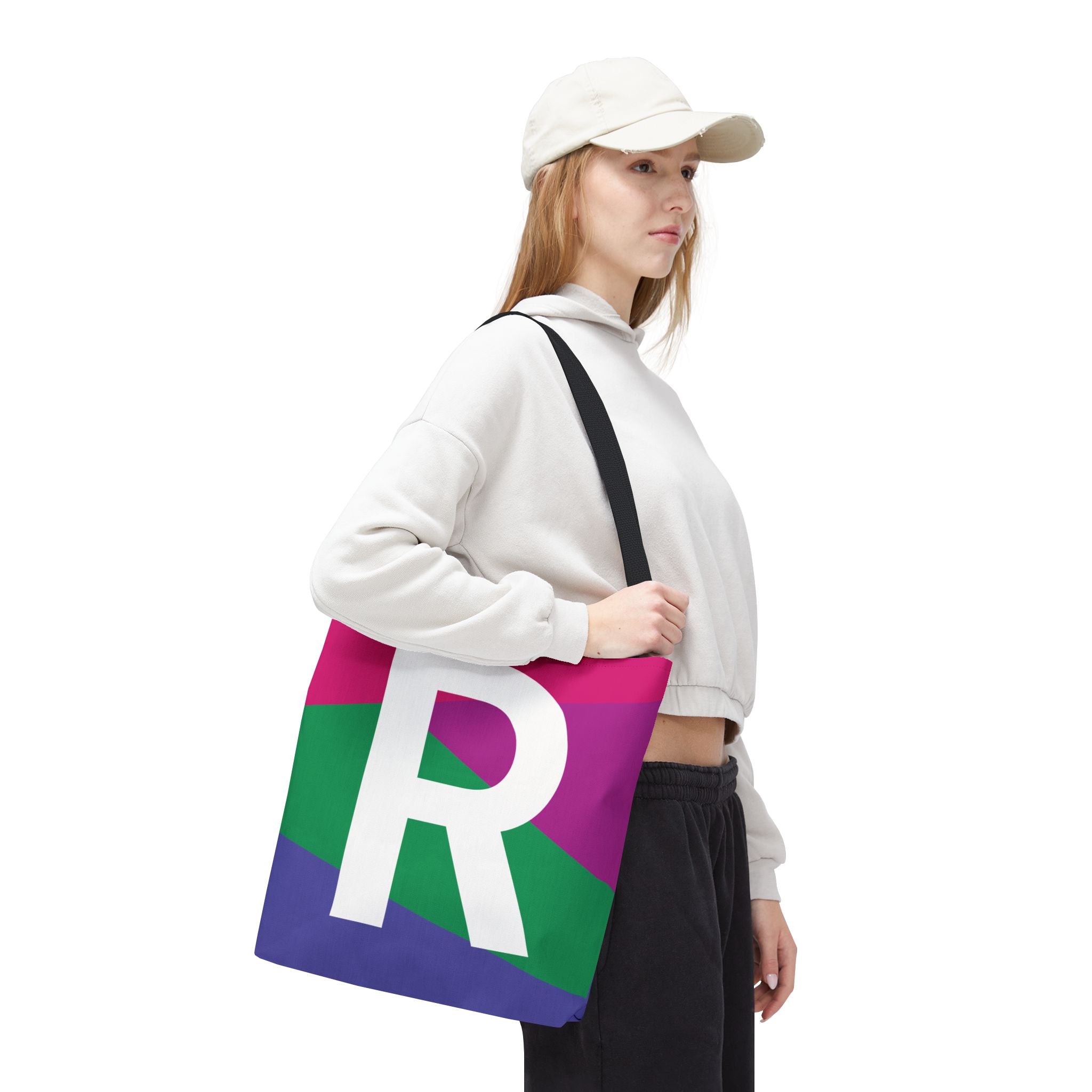 Monogram 'R' Colorblock Tote Bag — Personalized Initial R Shoulder Tote