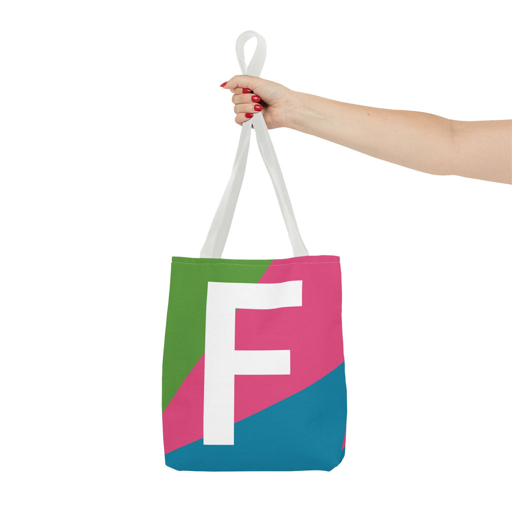 Monogram 'F' Colorblock Tote Bag — Personalized Initial F Shoulder Tote