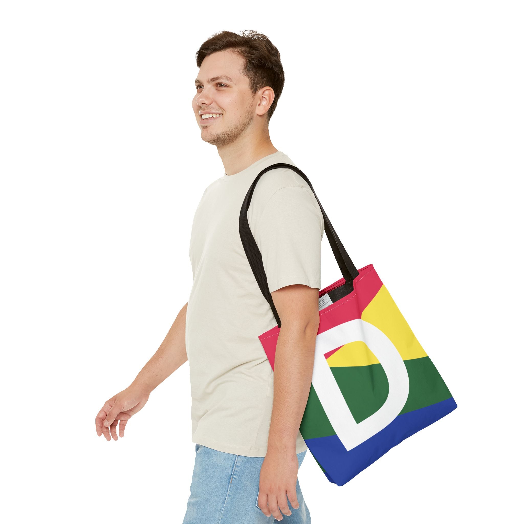 Monogram 'D' Colorblock Tote Bag — Personalized Initial D Shoulder Tote