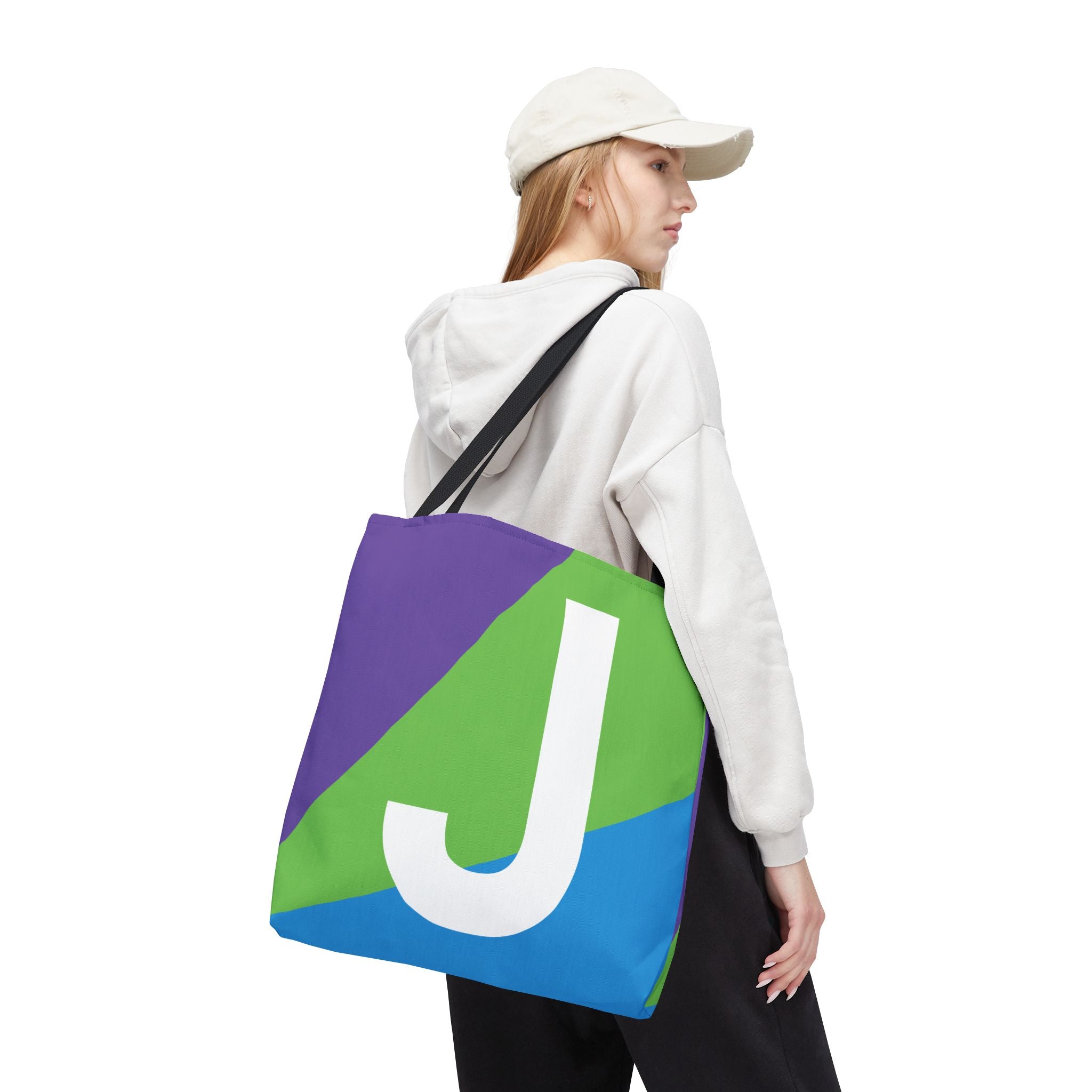 Monogram 'J' Colorblock Tote Bag — Personalized Initial J Shoulder Tote