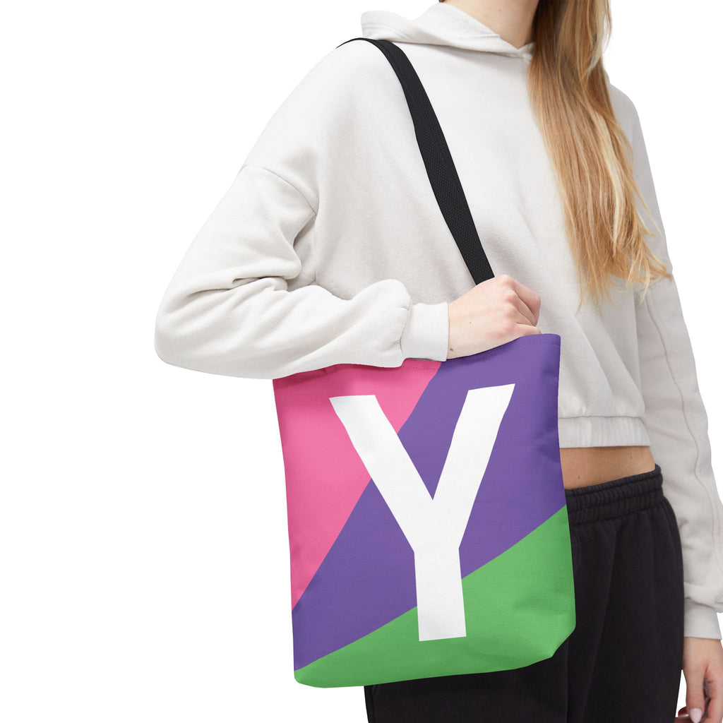 Monogram 'Y' Colorblock Tote Bag — Personalized Initial Y Shoulder Tote