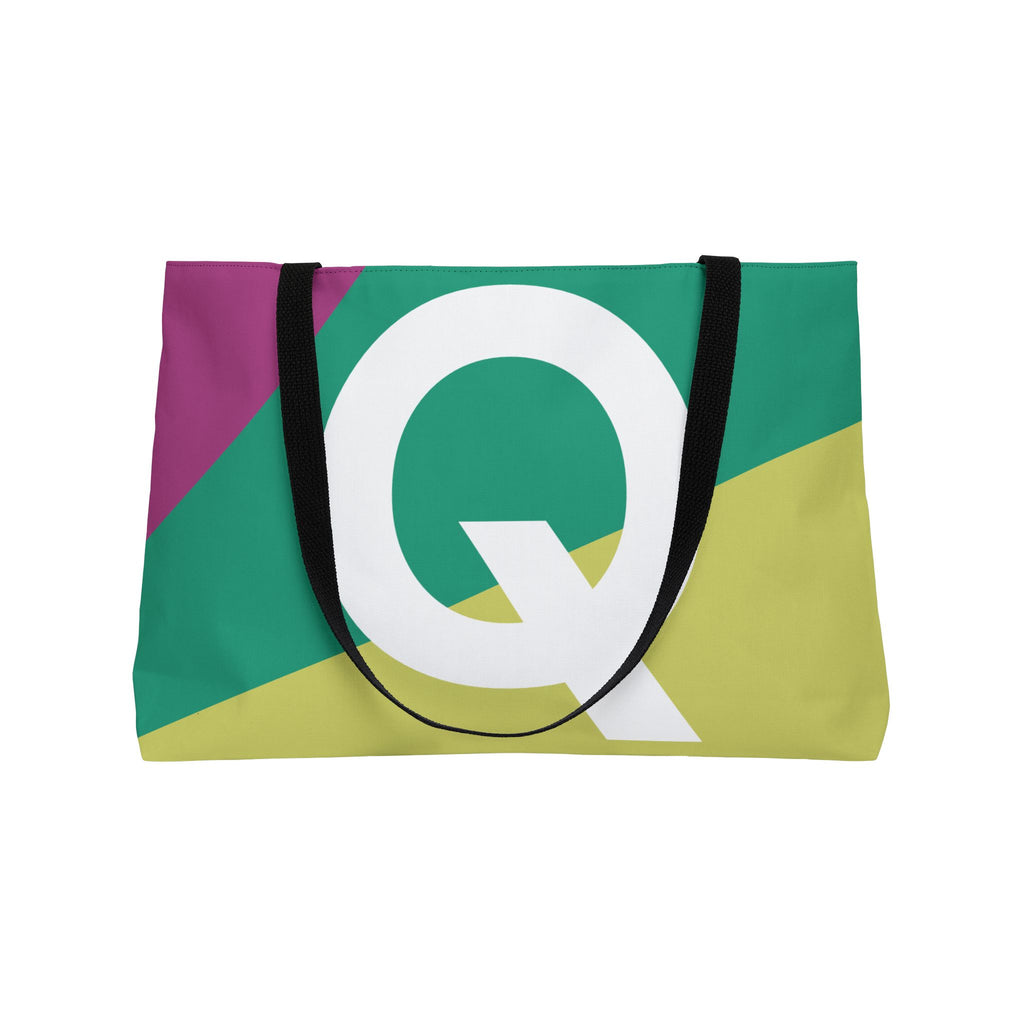 Personalized 'Q' Colorblock Tote Bag — Monogram Weekender Tote