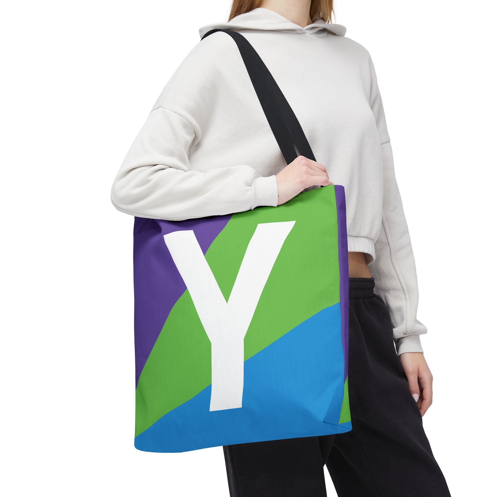 Monogram 'Y' Colorblock Tote Bag — Personalized Initial Y Shoulder Tote