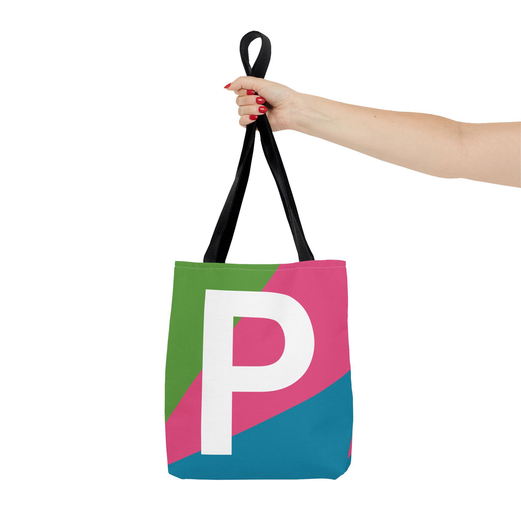 Monogram 'P' Colorblock Tote Bag — Personalized Initial P Shoulder Tote
