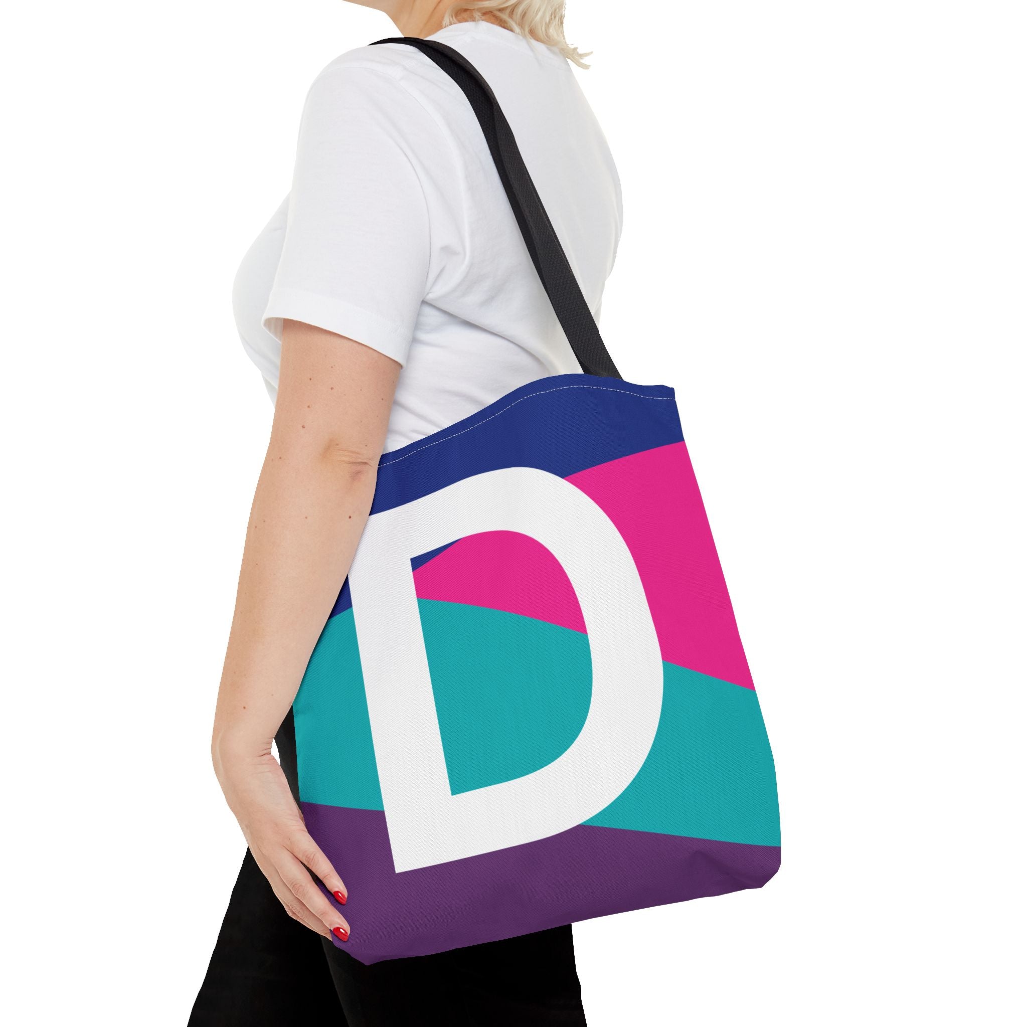 Monogram 'D' Colorblock Tote Bag — Personalized Initial D Shoulder Tote