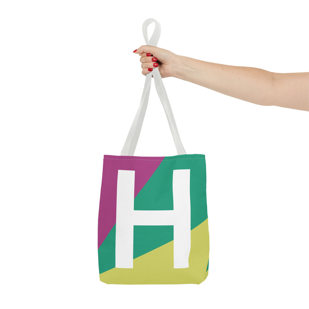Monogram 'H' Colorblock Tote Bag — Personalized Initial H Shoulder Tote