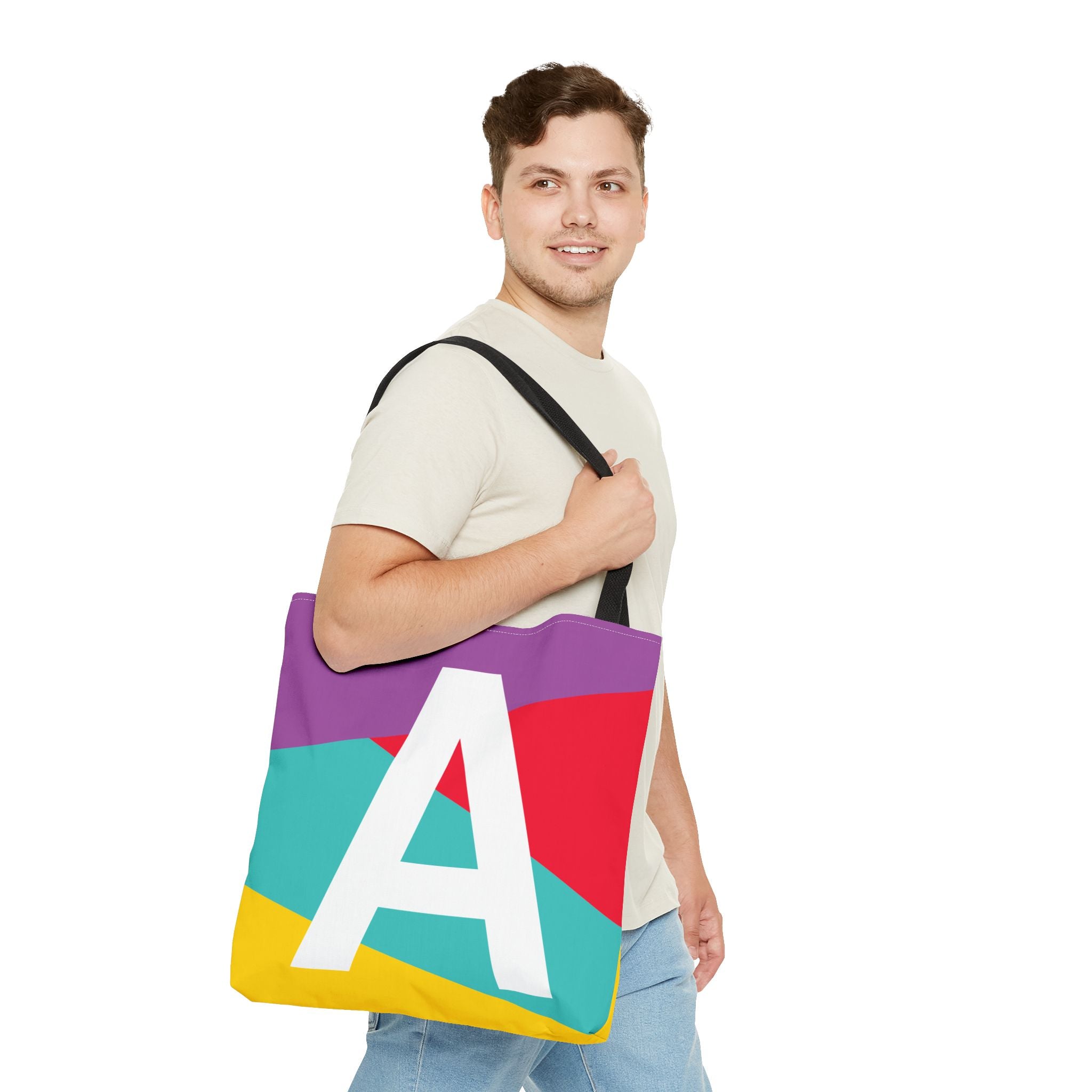 Monogram 'A' Colorblock Tote Bag — Personalized Initial A Shoulder Tote