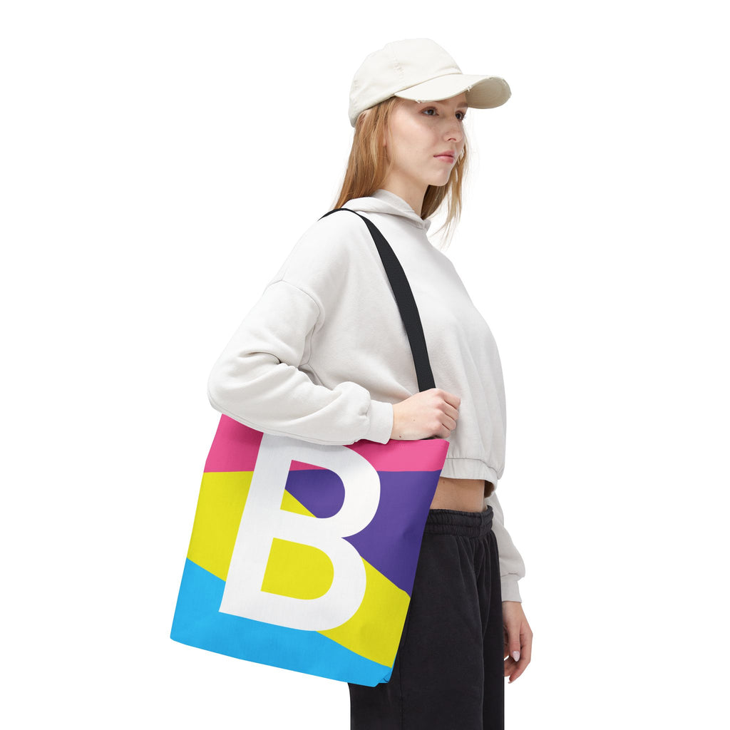 Monogram 'B' Colorblock Tote Bag — Personalized Initial B Shoulder Tote