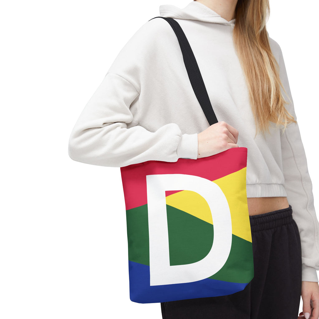 Monogram 'D' Colorblock Tote Bag — Personalized Initial D Shoulder Tote