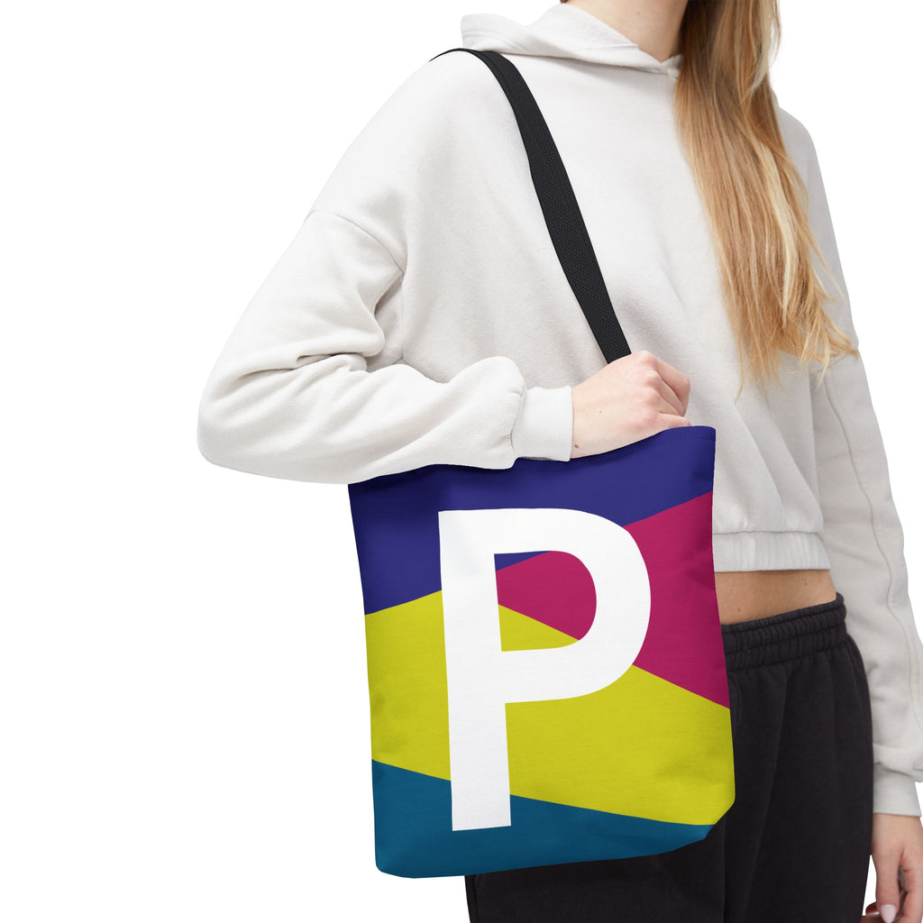 Monogram 'P' Colorblock Tote Bag — Personalized Initial P Shoulder Tote