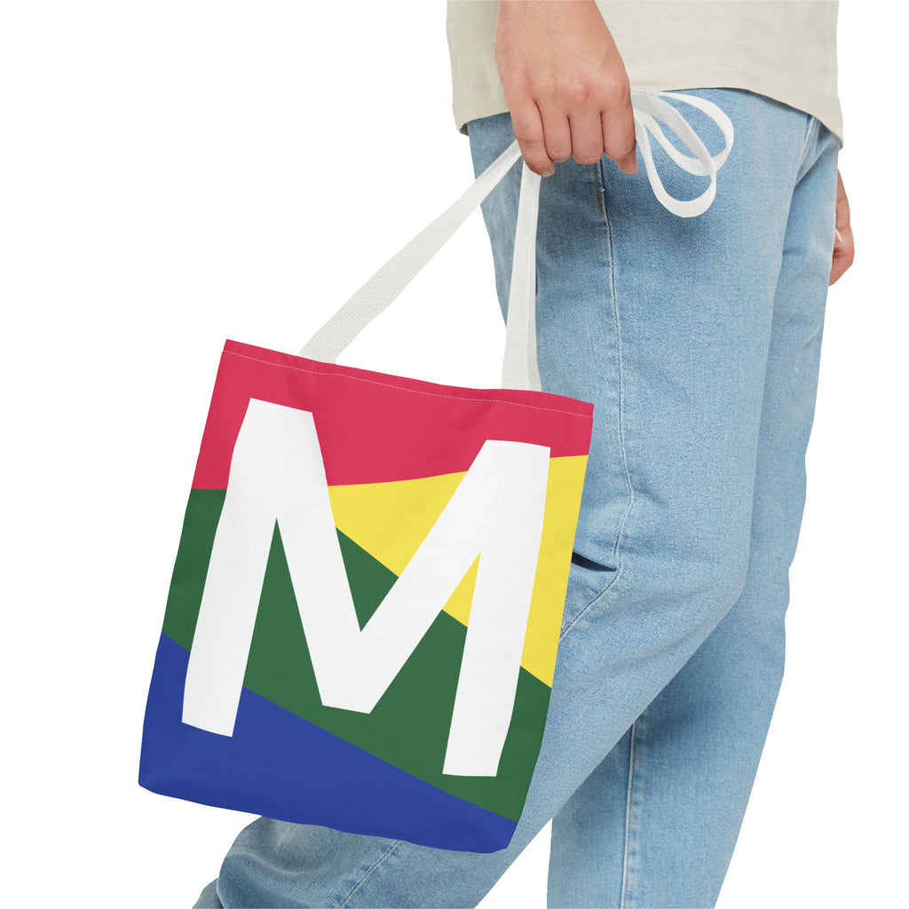 Monogram 'M' Colorblock Tote Bag — Personalized Initial M Shoulder Tote