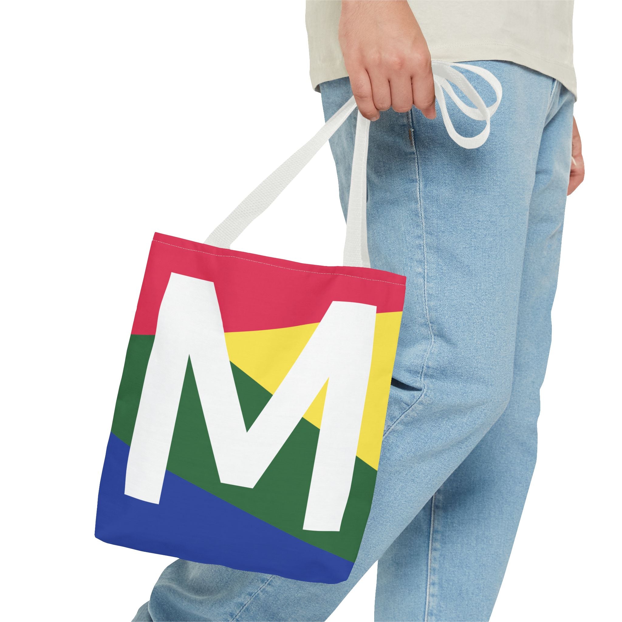 Monogram 'M' Colorblock Tote Bag — Personalized Initial M Shoulder Tote