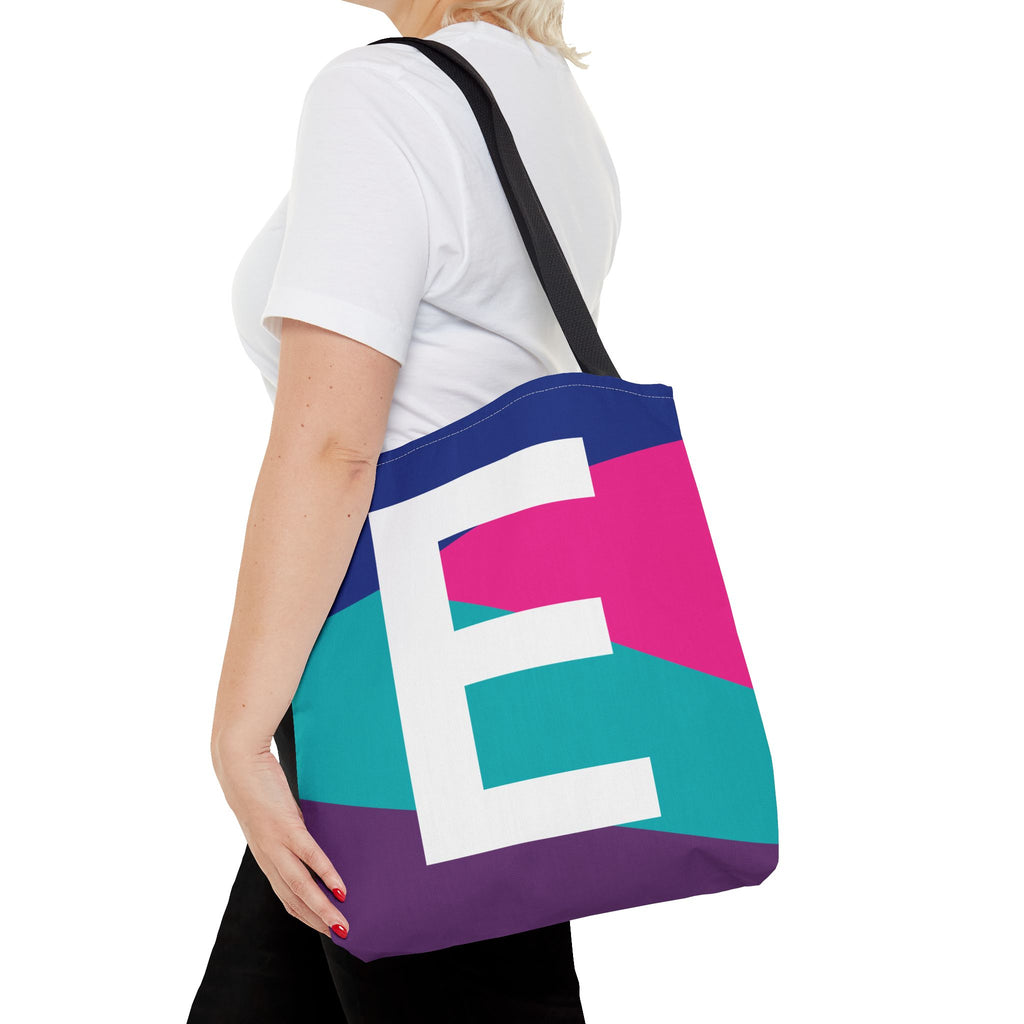 Monogram 'E' Colorblock Tote Bag — Personalized Initial E Shoulder Tote