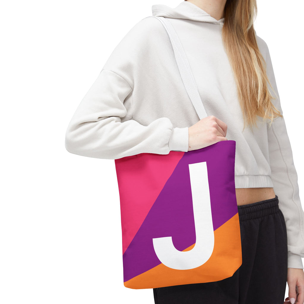 Monogram 'J' Colorblock Tote Bag — Personalized Initial J Shoulder Tote