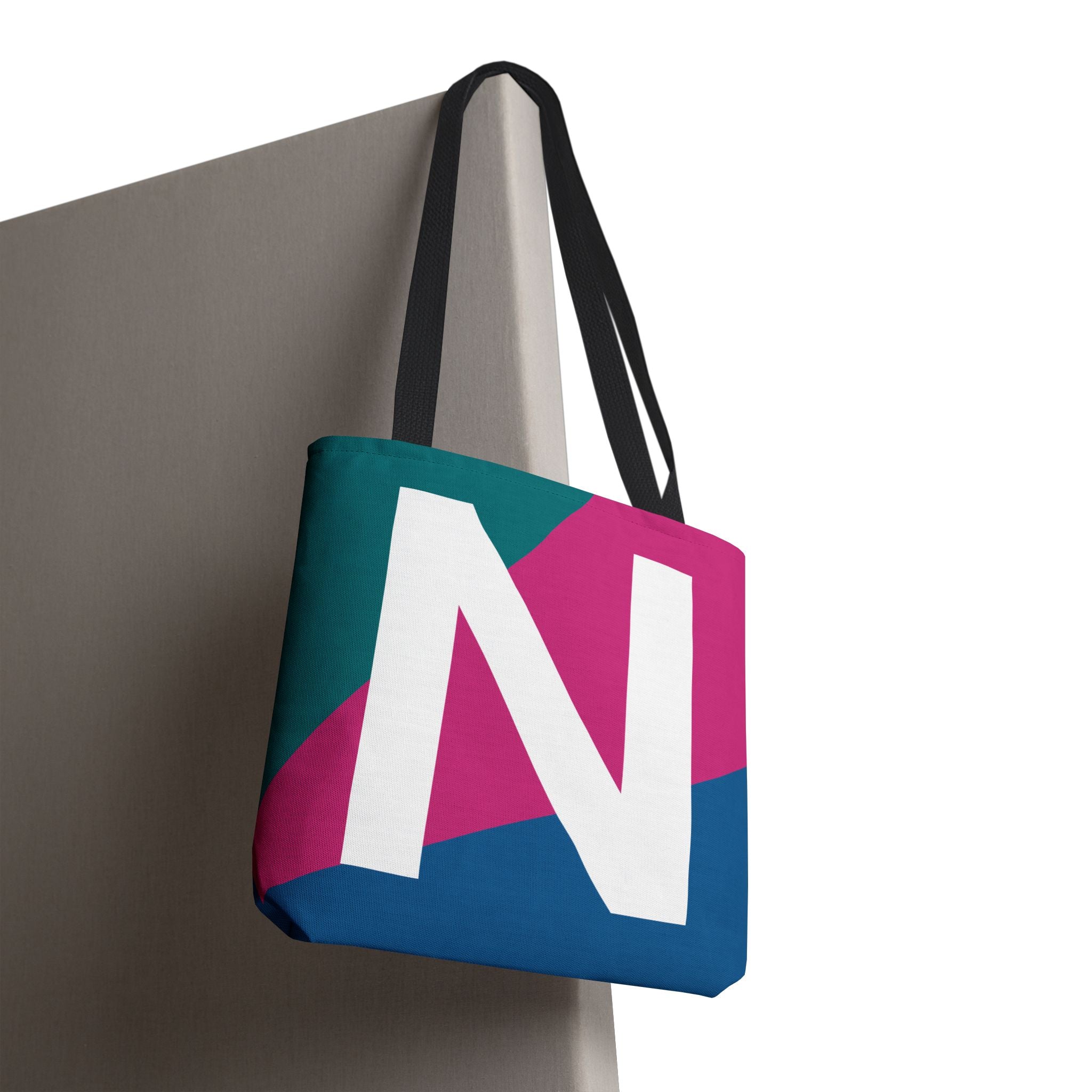 Monogram 'N' Colorblock Tote Bag — Personalized Initial N Shoulder Tote