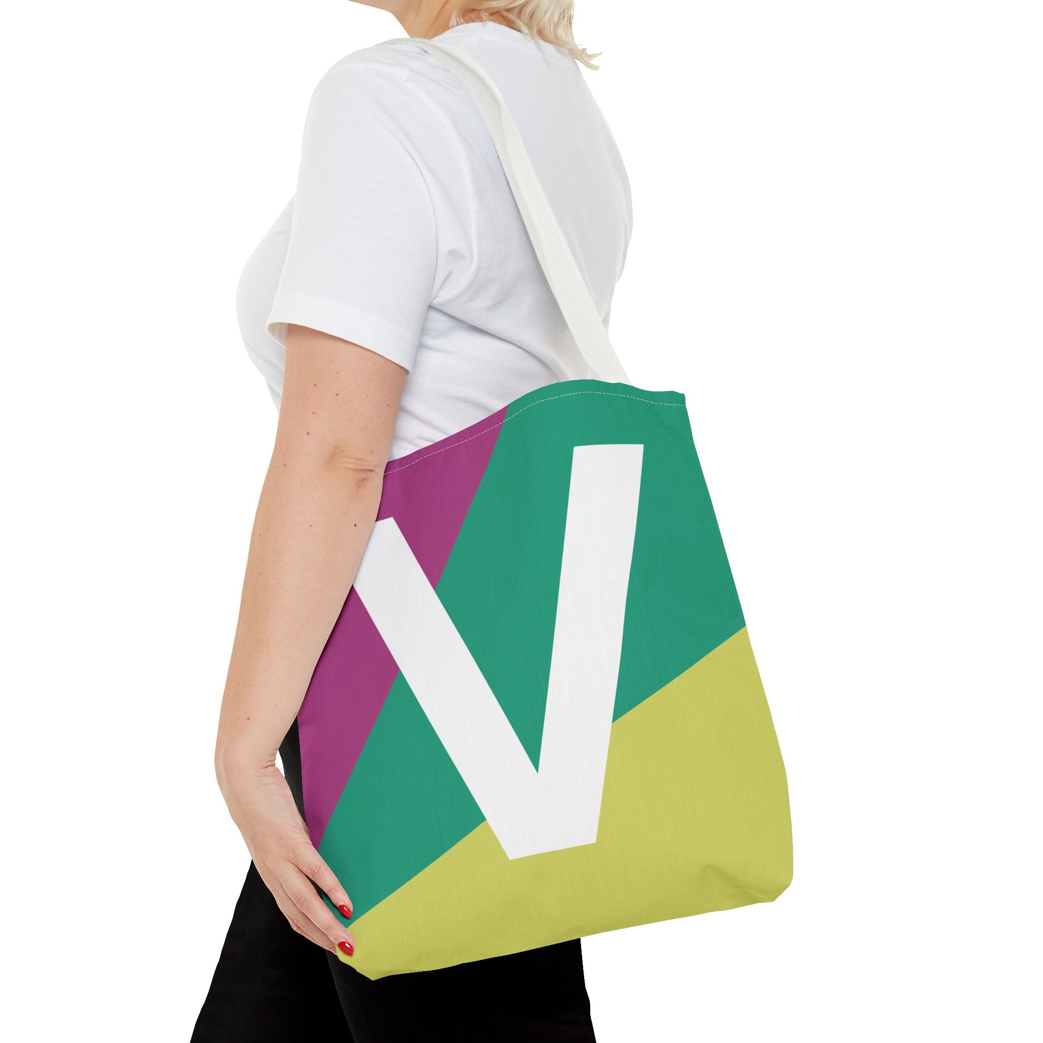 Monogram 'V' Colorblock Tote Bag — Personalized Initial V Shoulder Tote