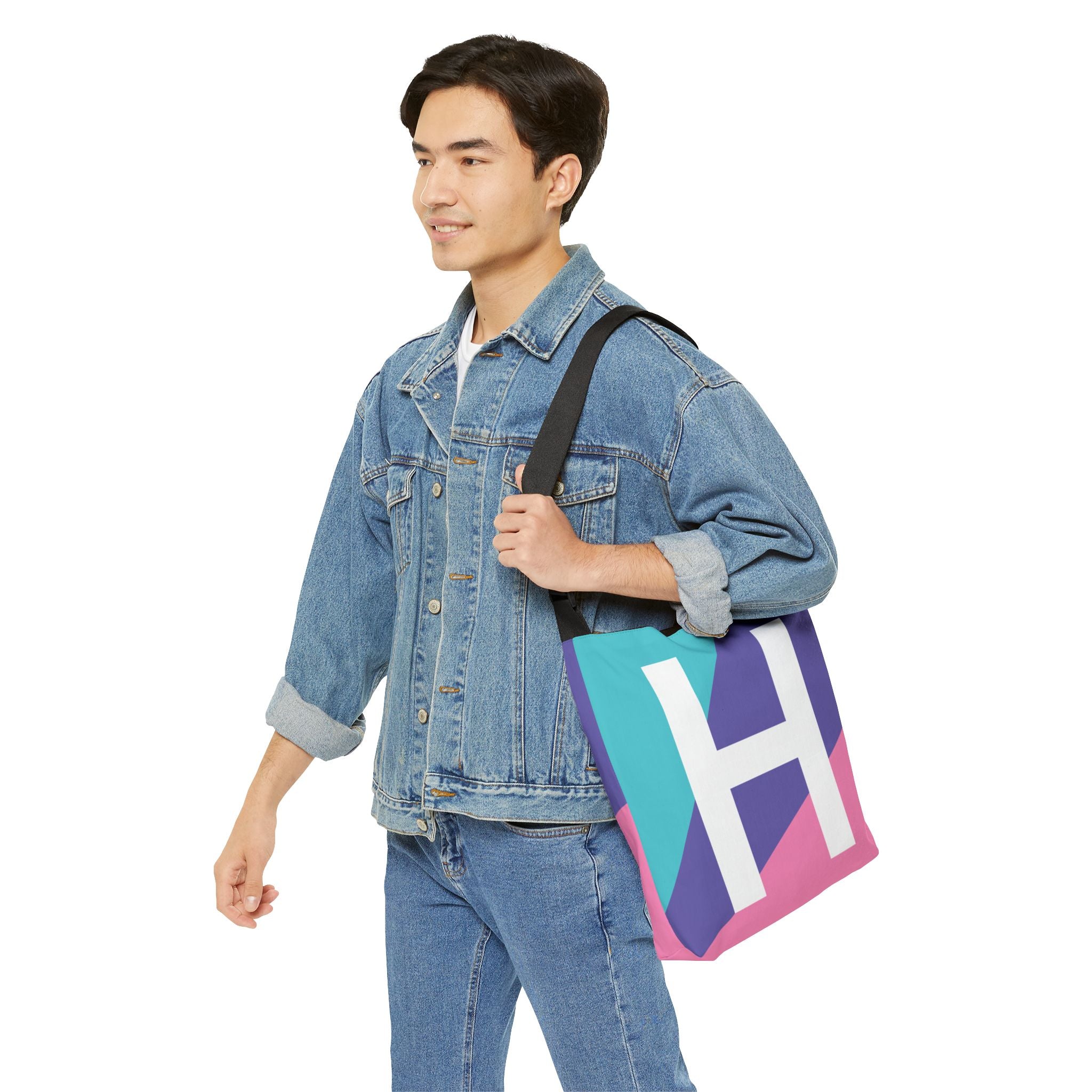 Initial Letter 'H' Colorblock Adjustable Tote Bag — Monogram Alphabet Shoulder Bag
