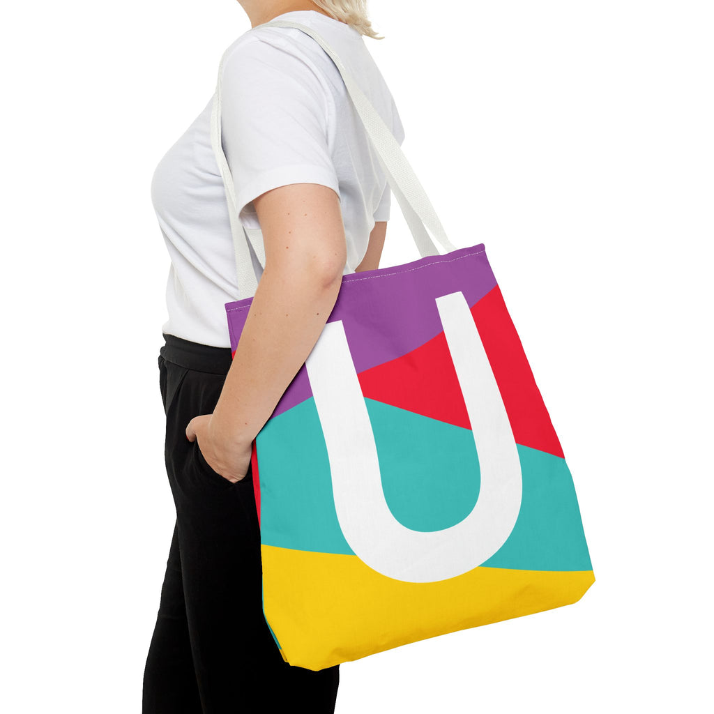 Monogram 'U' Colorblock Tote Bag — Personalized Initial U Shoulder Tote