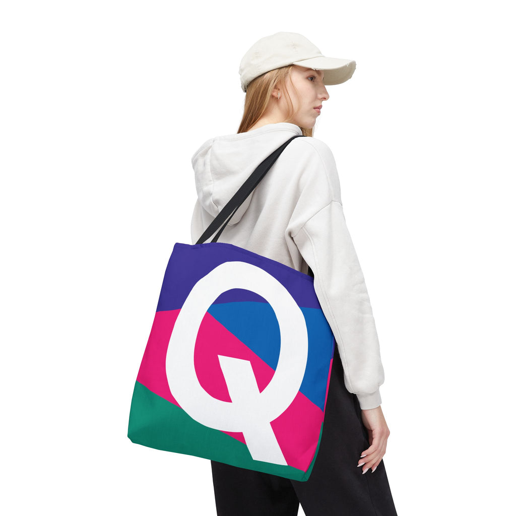Monogram 'Q' Colorblock Tote Bag — Personalized Initial Q Shoulder Tote