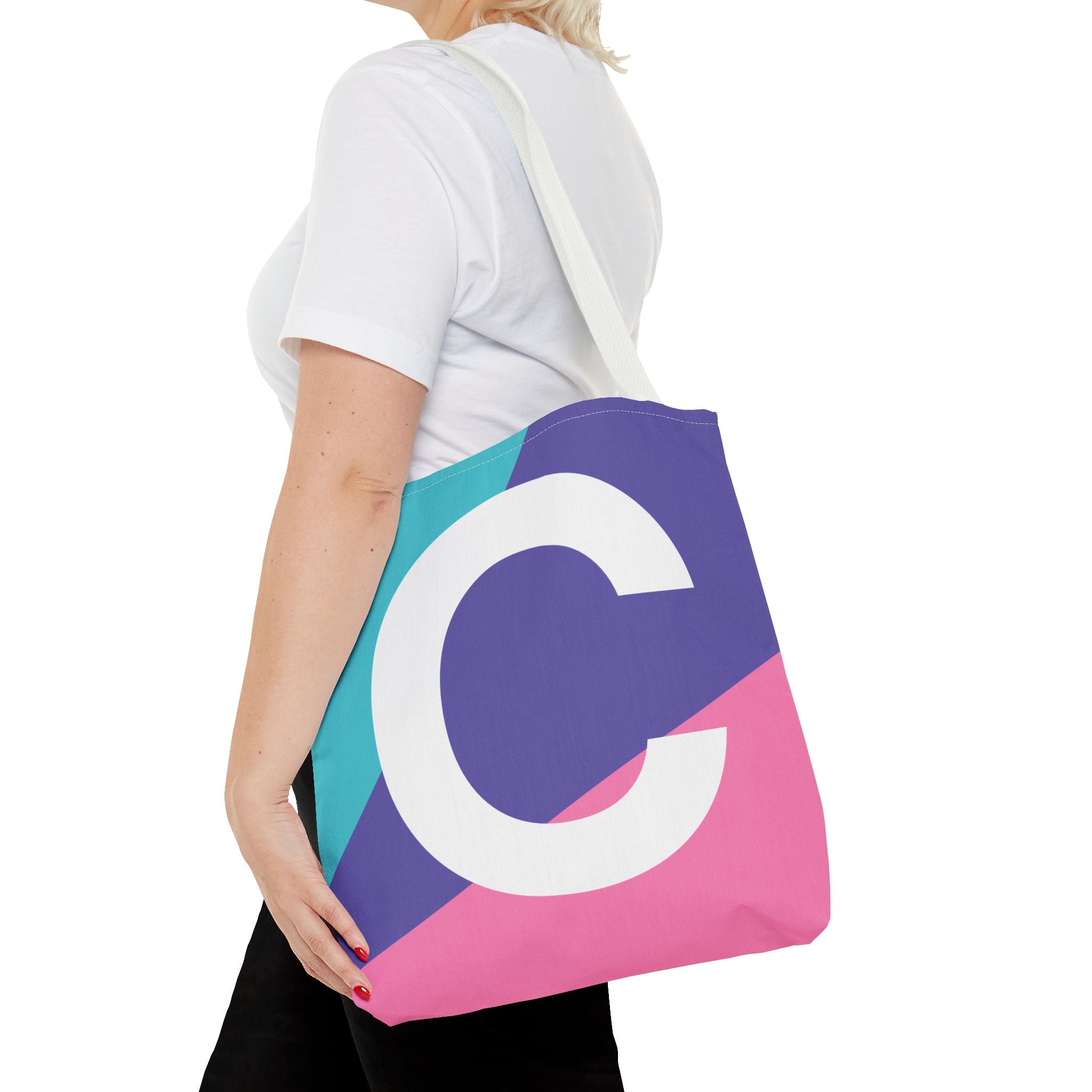 Monogram 'C' Colorblock Tote Bag — Personalized Initial C Shoulder Tote