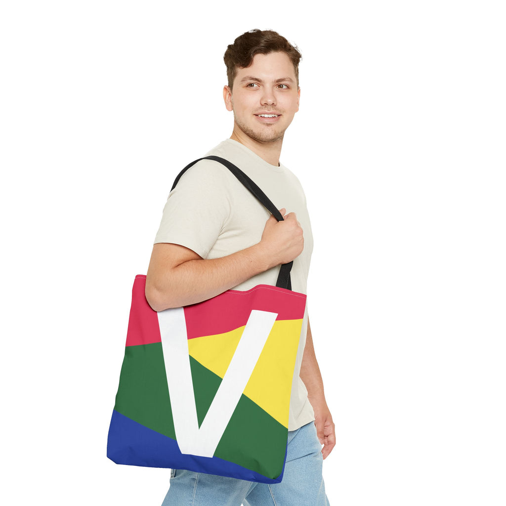 Monogram 'V' Colorblock Tote Bag — Personalized Initial V Shoulder Tote
