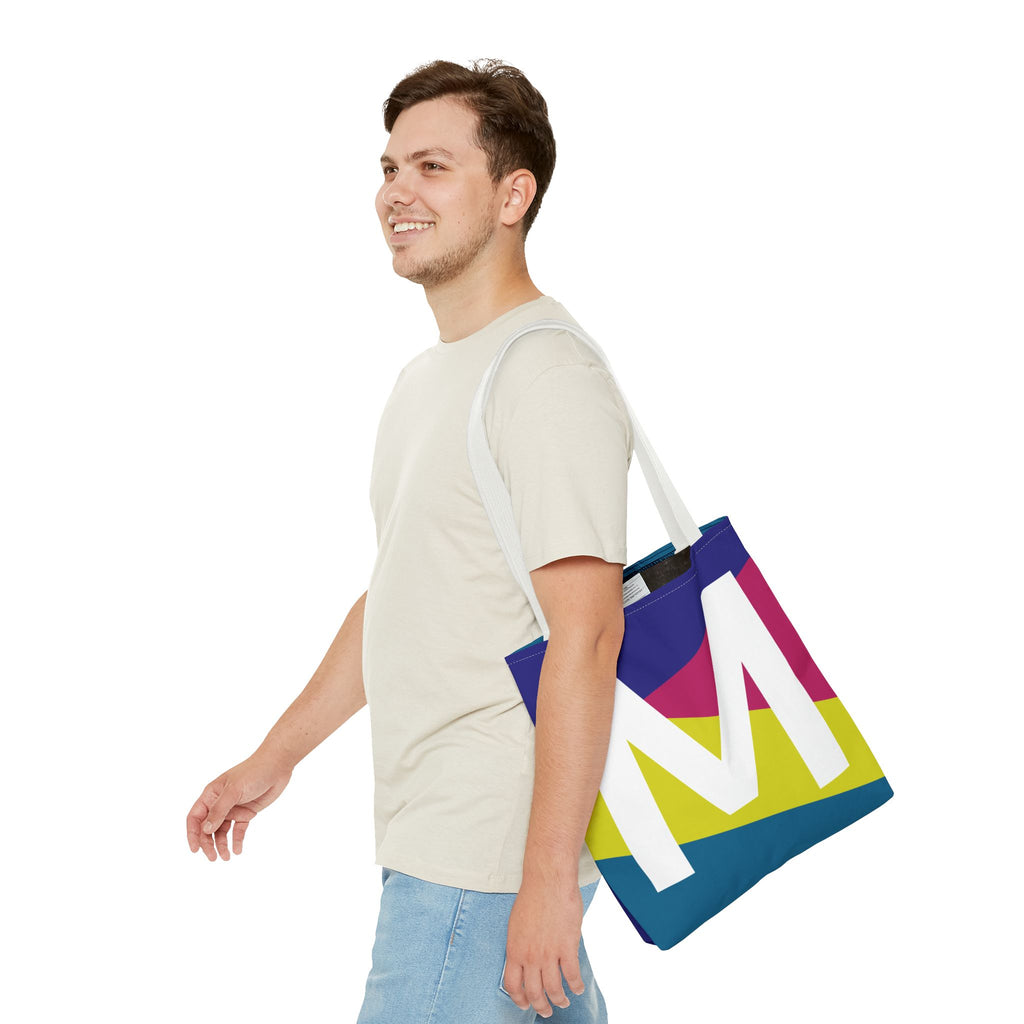 Monogram 'M' Colorblock Tote Bag — Personalized Initial M Shoulder Tote
