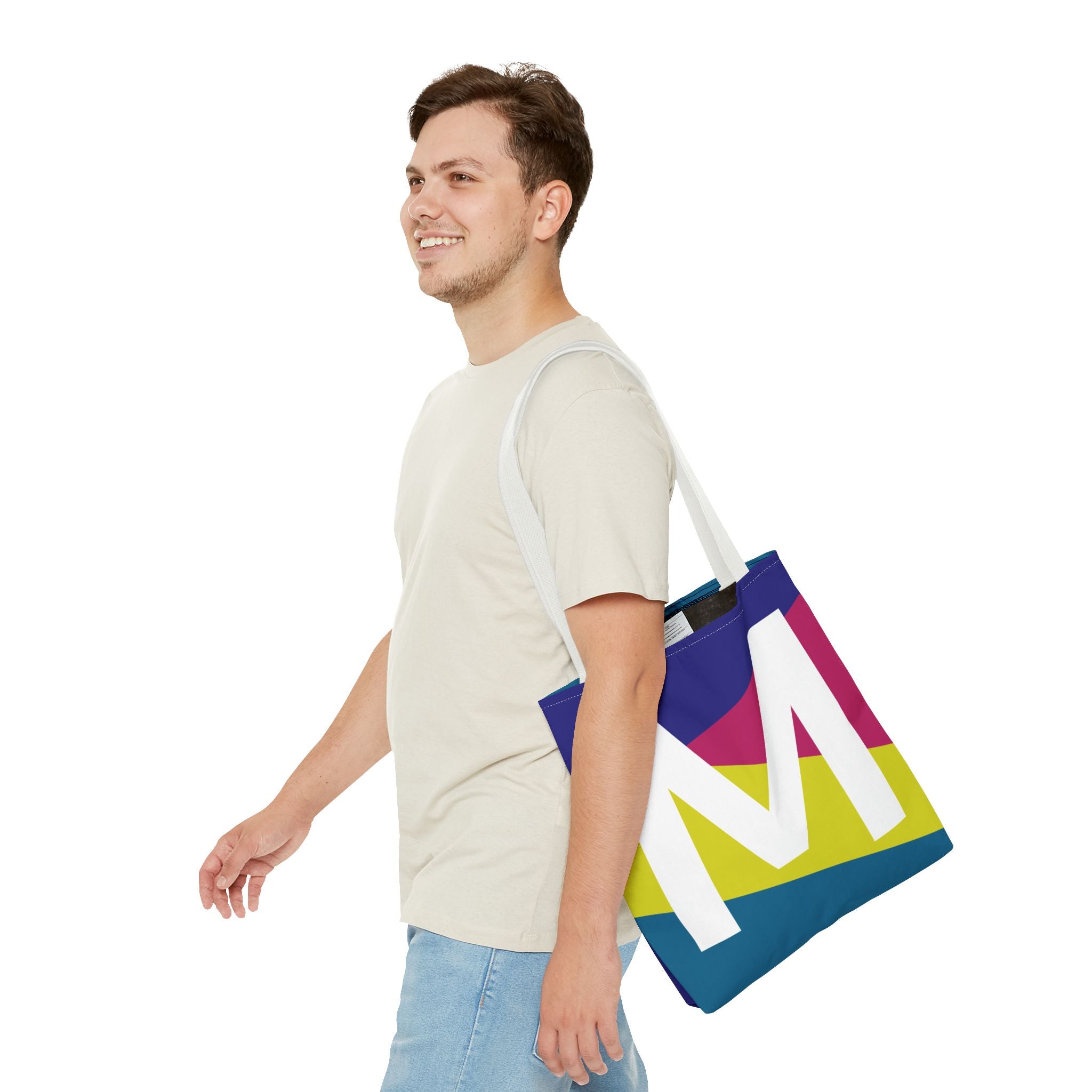 Monogram 'M' Colorblock Tote Bag — Personalized Initial M Shoulder Tote