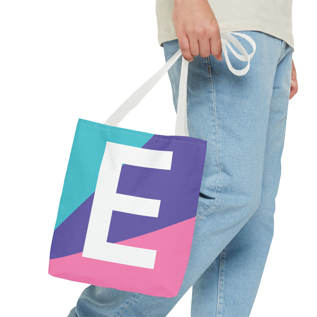 Monogram 'E' Colorblock Tote Bag — Personalized Initial E Shoulder Tote