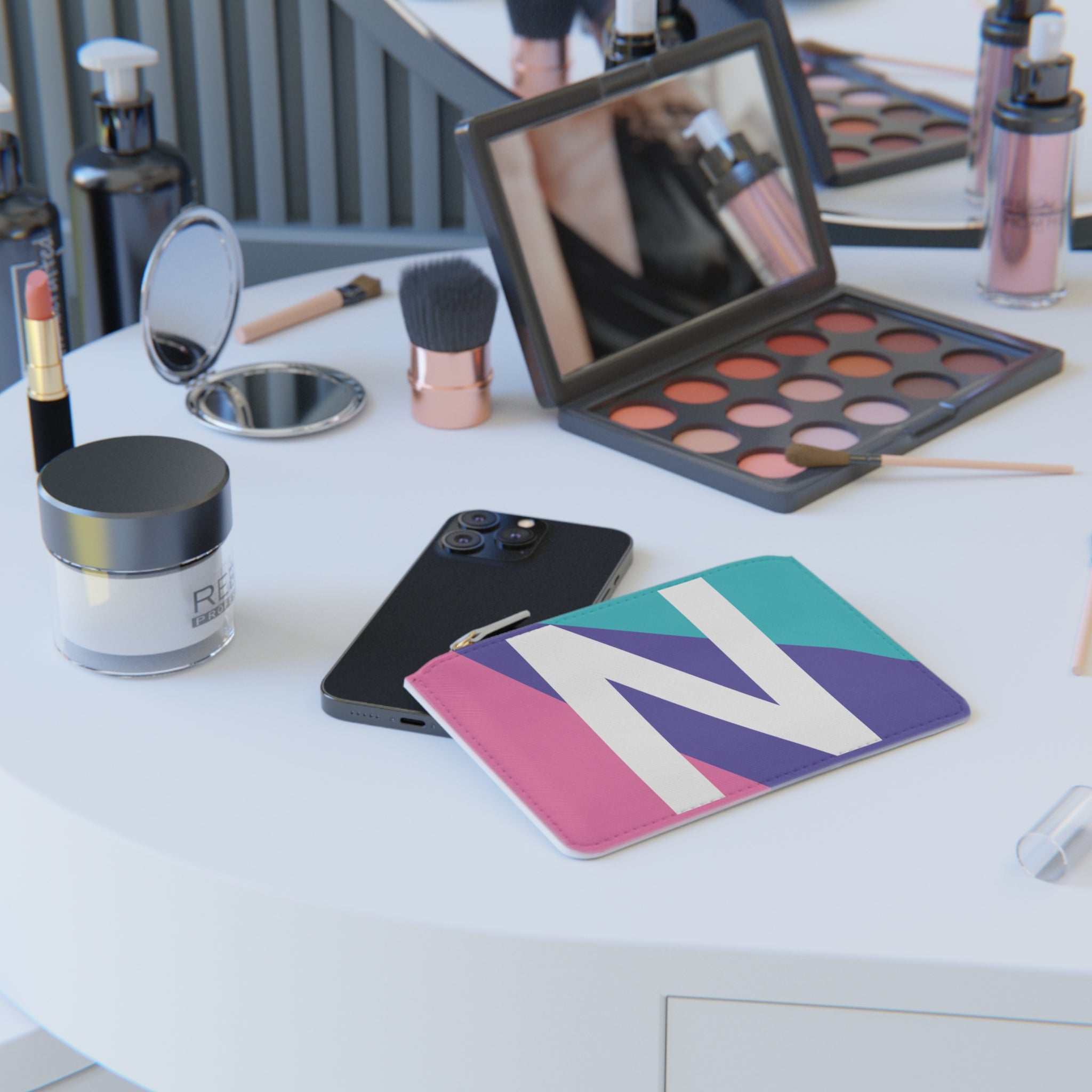 Initial N Mini Clutch — Colorblock Monogram Wristlet Wallet