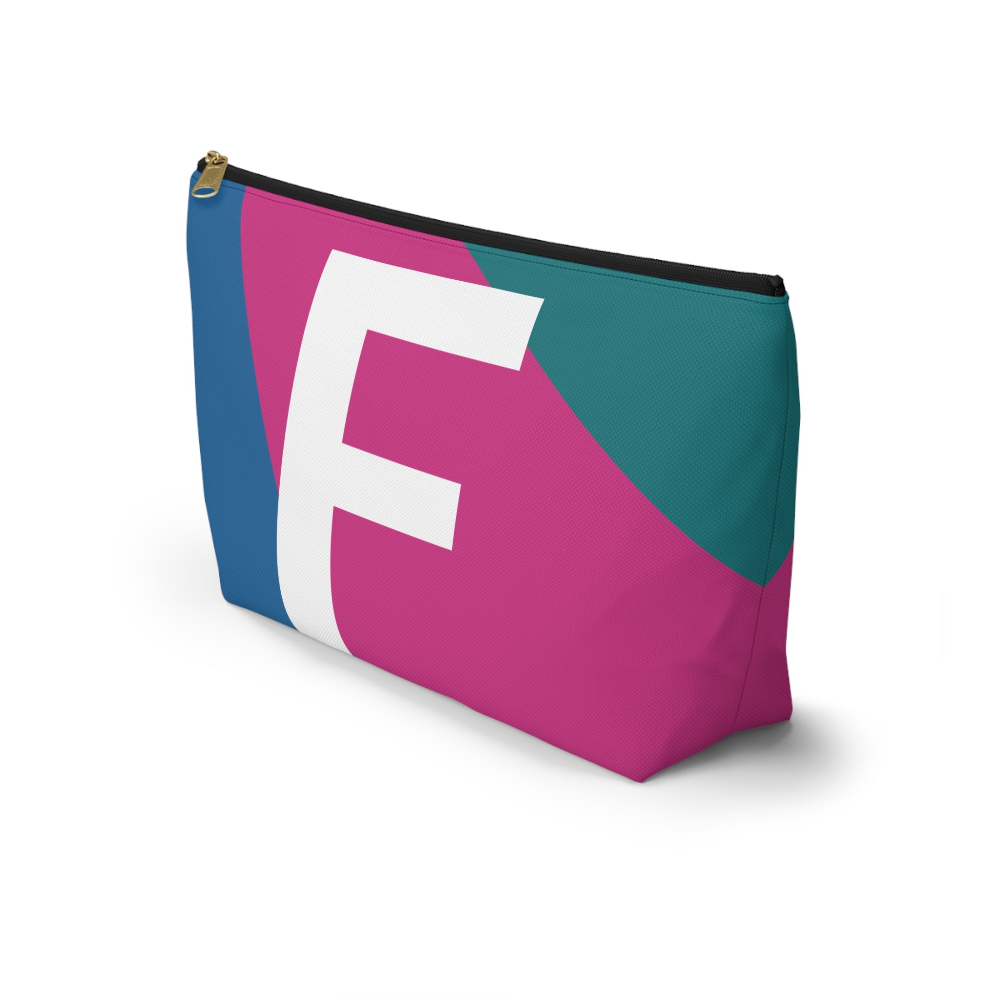 Initials Colorblock Accessory Pouch — Monogram F T-Bottom Cosmetic Bag