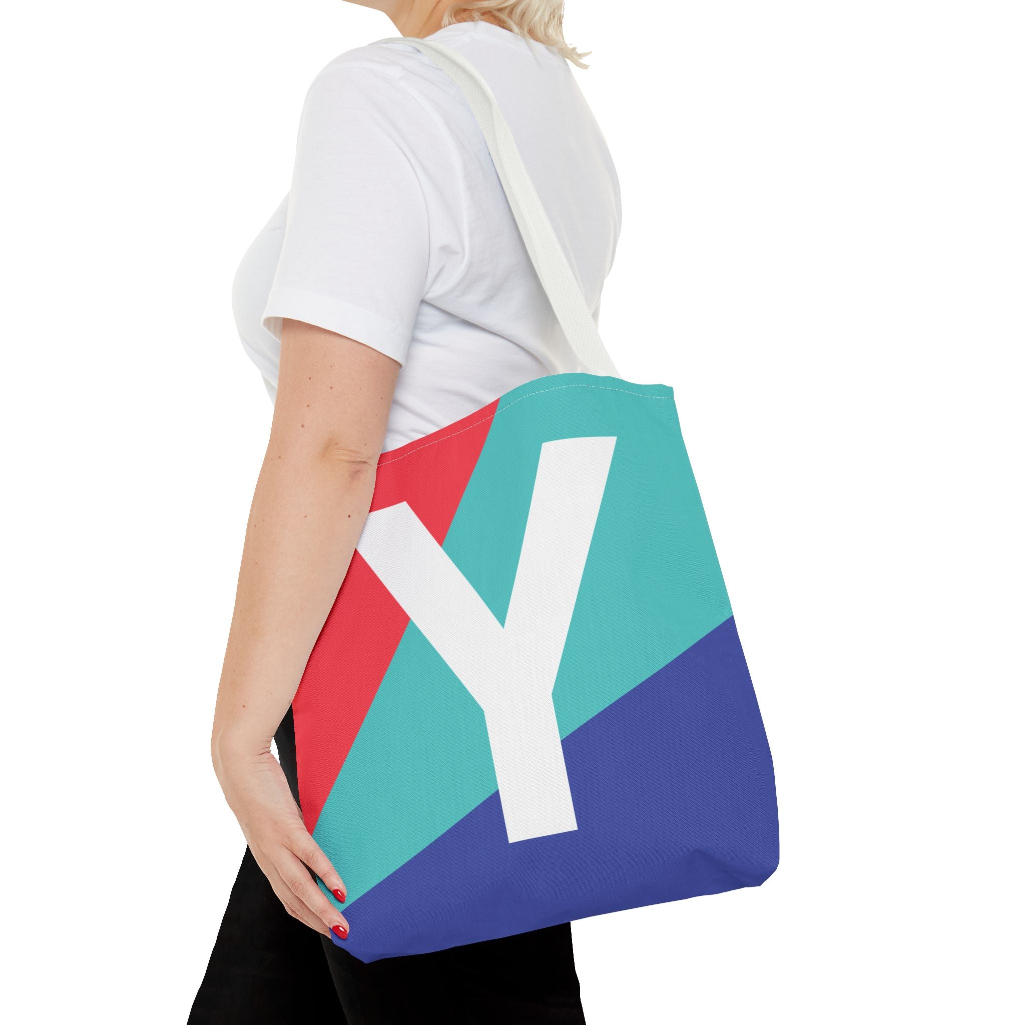 Monogram 'Y' Colorblock Tote Bag — Personalized Initial Y Shoulder Tote
