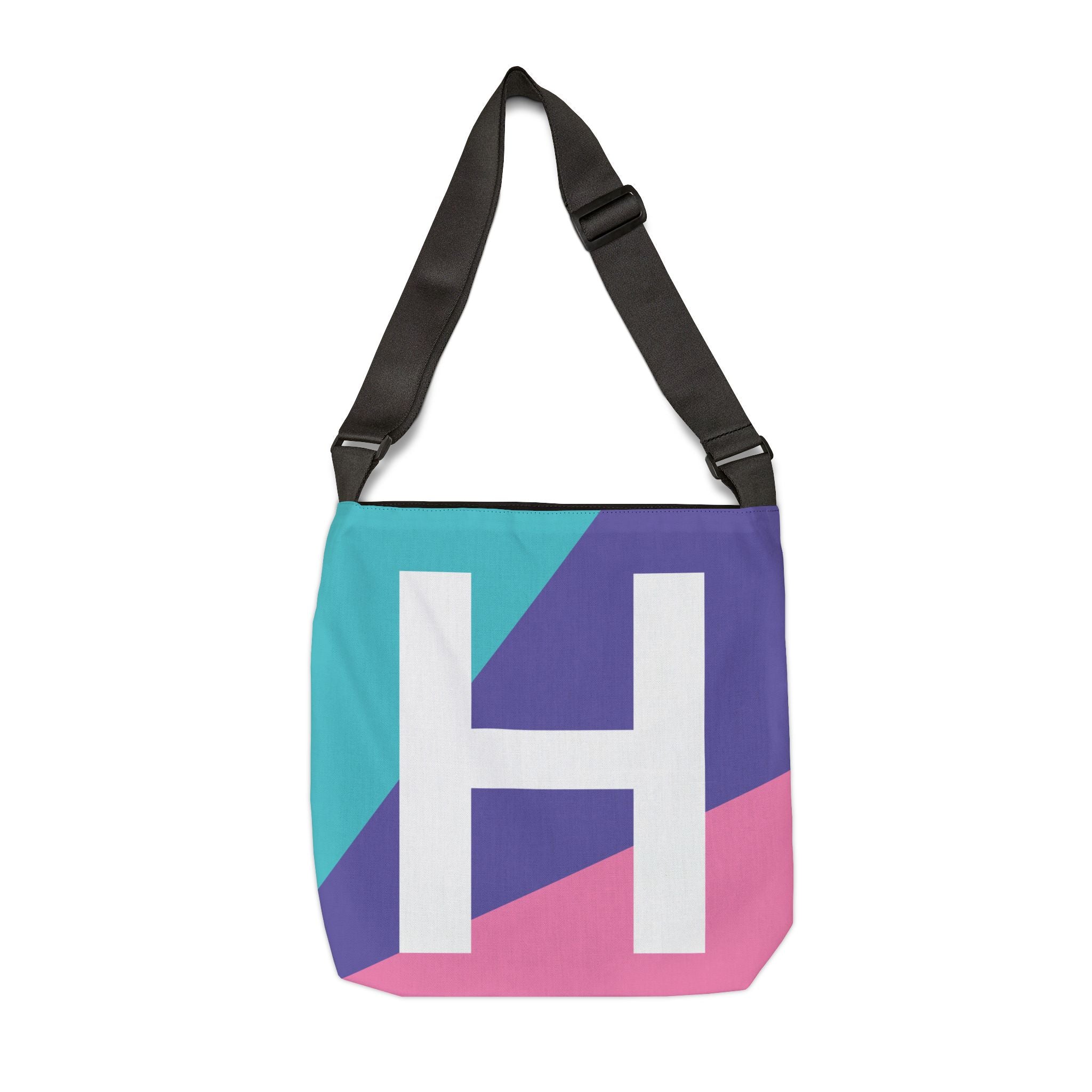 Initial Letter 'H' Colorblock Adjustable Tote Bag — Monogram Alphabet Shoulder Bag