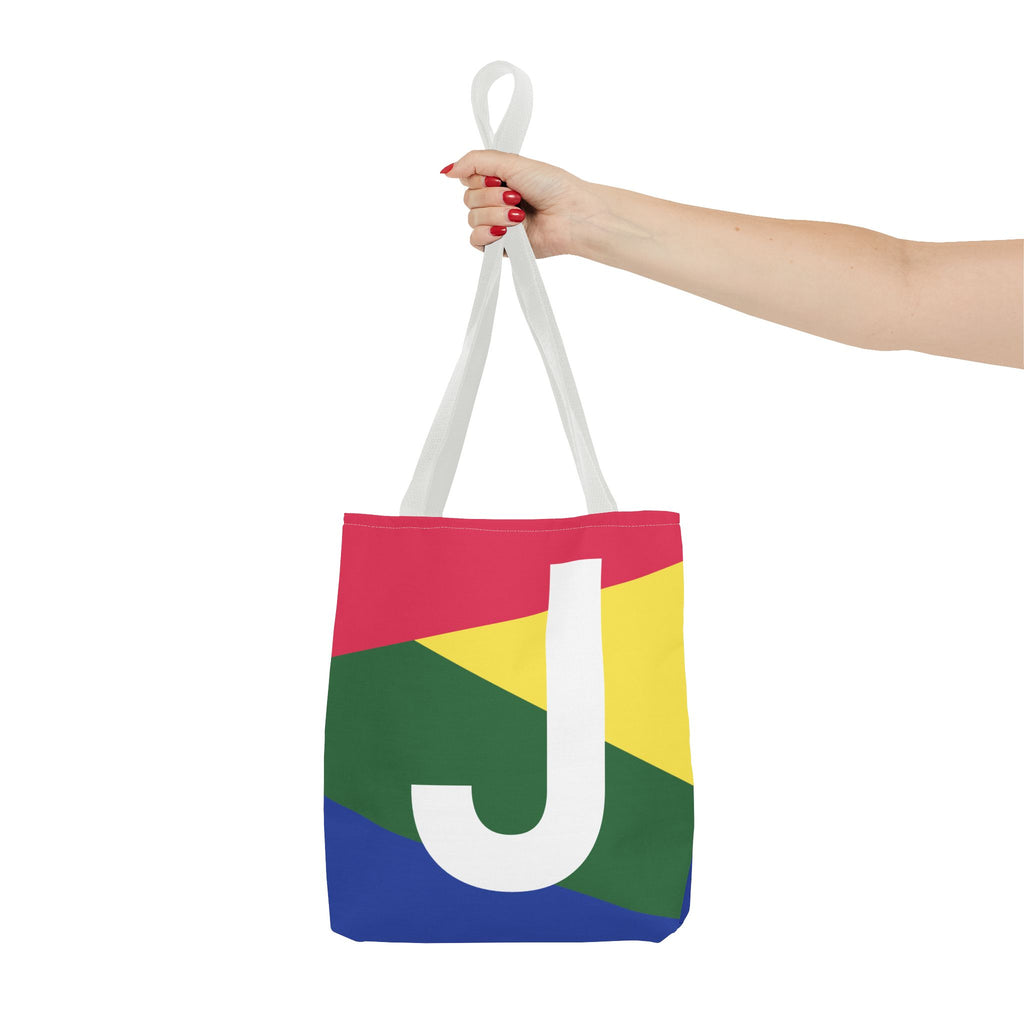 Monogram 'J' Colorblock Tote Bag — Personalized Initial J Shoulder Tote
