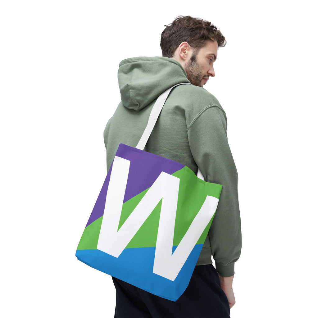 Monogram 'W' Colorblock Tote Bag — Personalized Initial W Shoulder Tote
