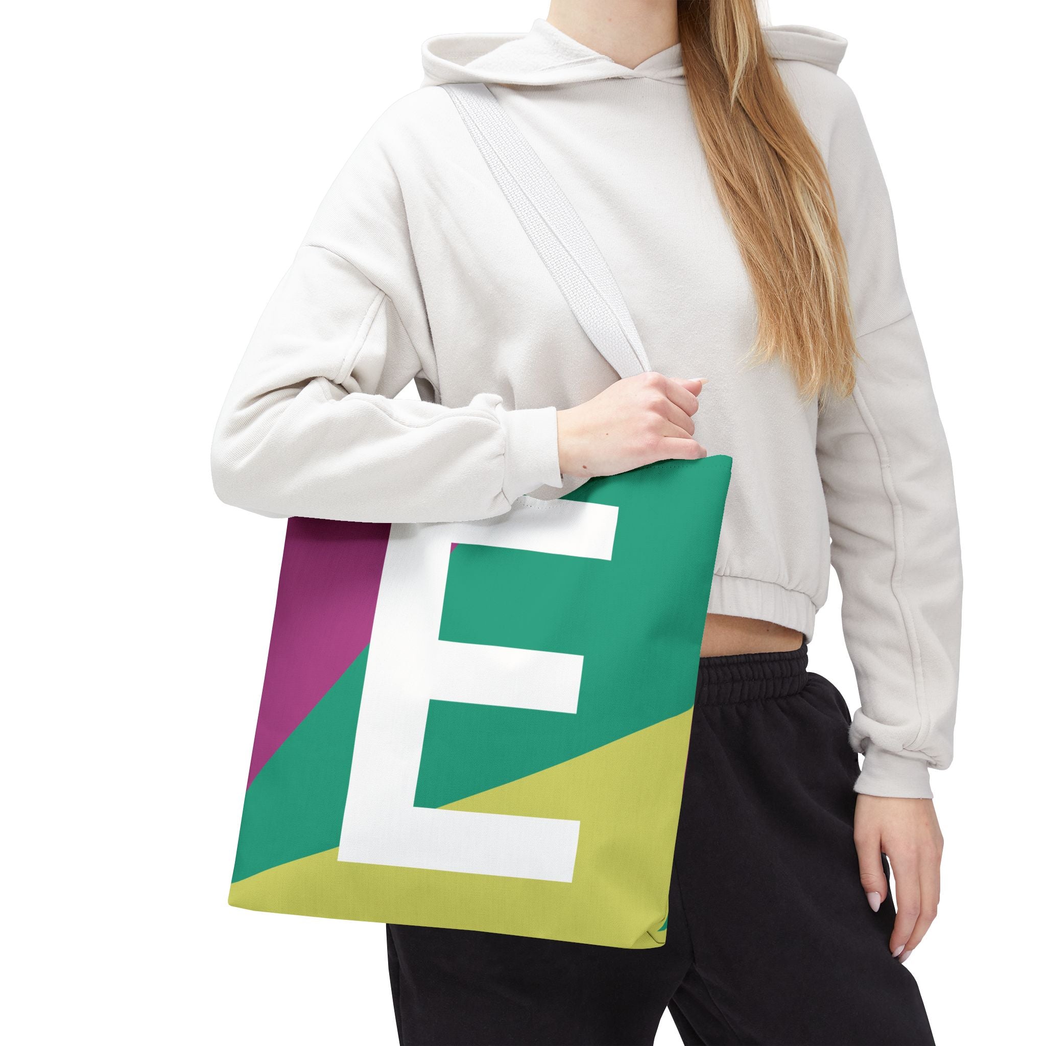 Monogram 'E' Colorblock Tote Bag — Personalized Initial E Shoulder Tote