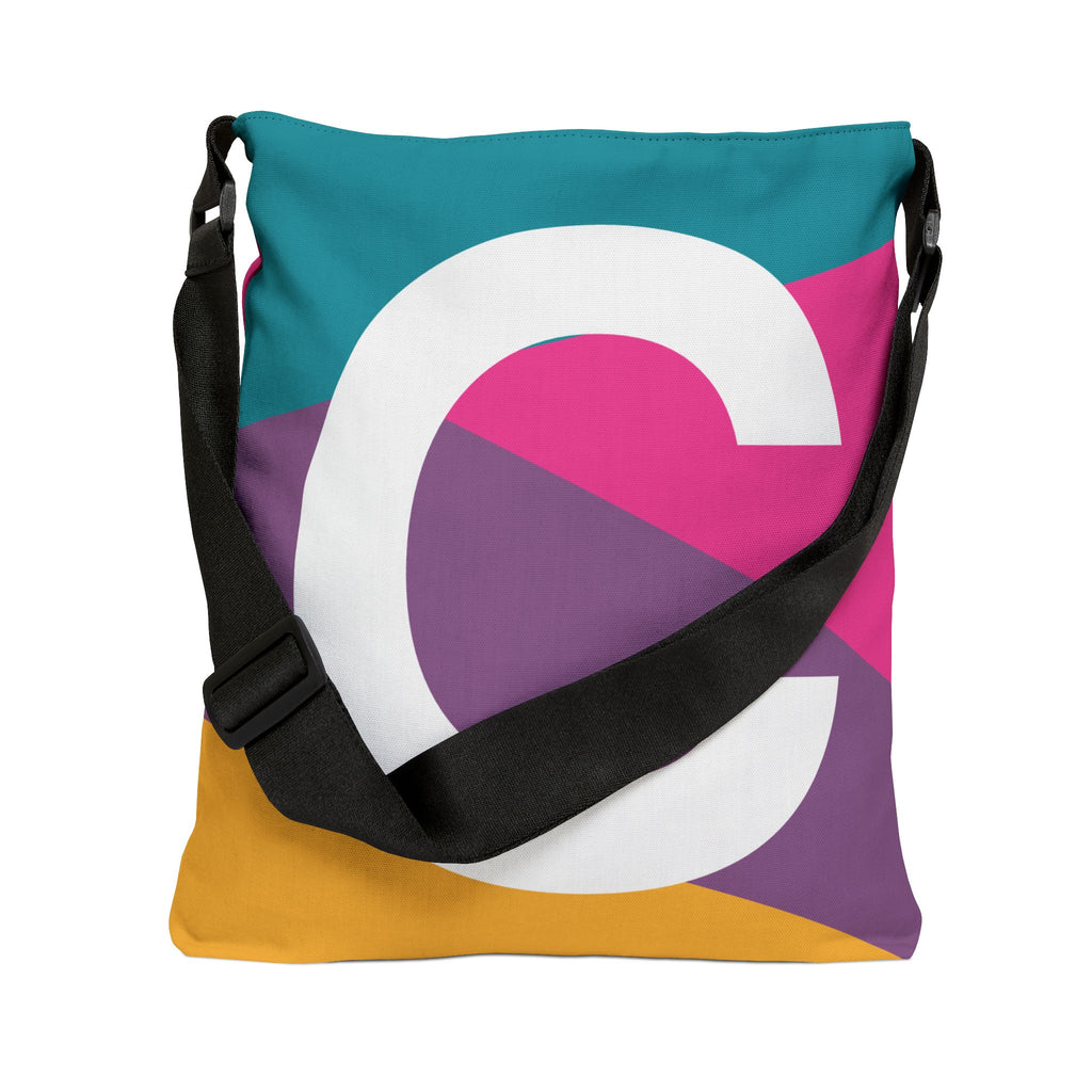 Initial Letter 'C' Colorblock Adjustable Tote Bag — Monogram Alphabet Shoulder Bag