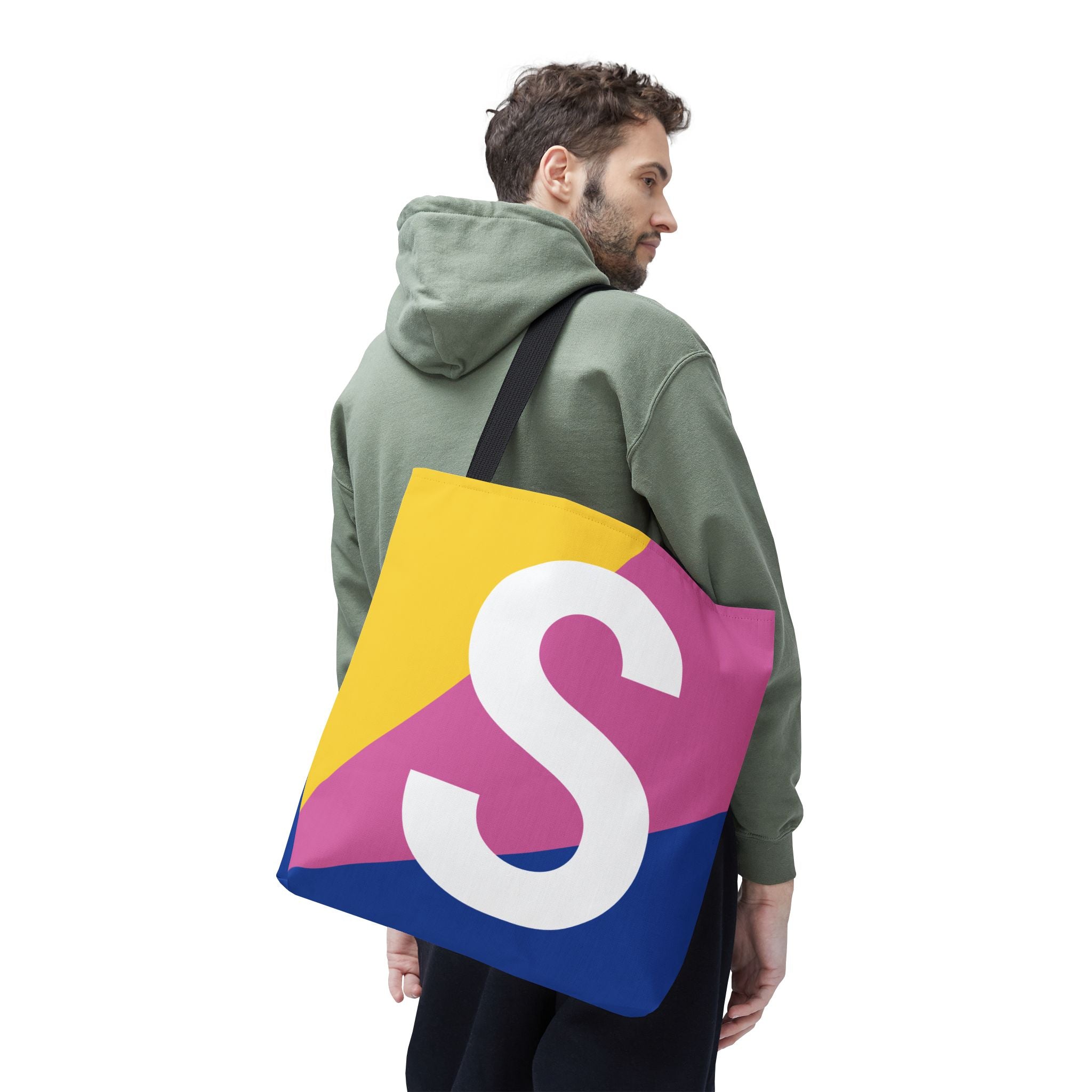 Monogram 'S' Colorblock Tote Bag — Personalized Initial S Shoulder Tote