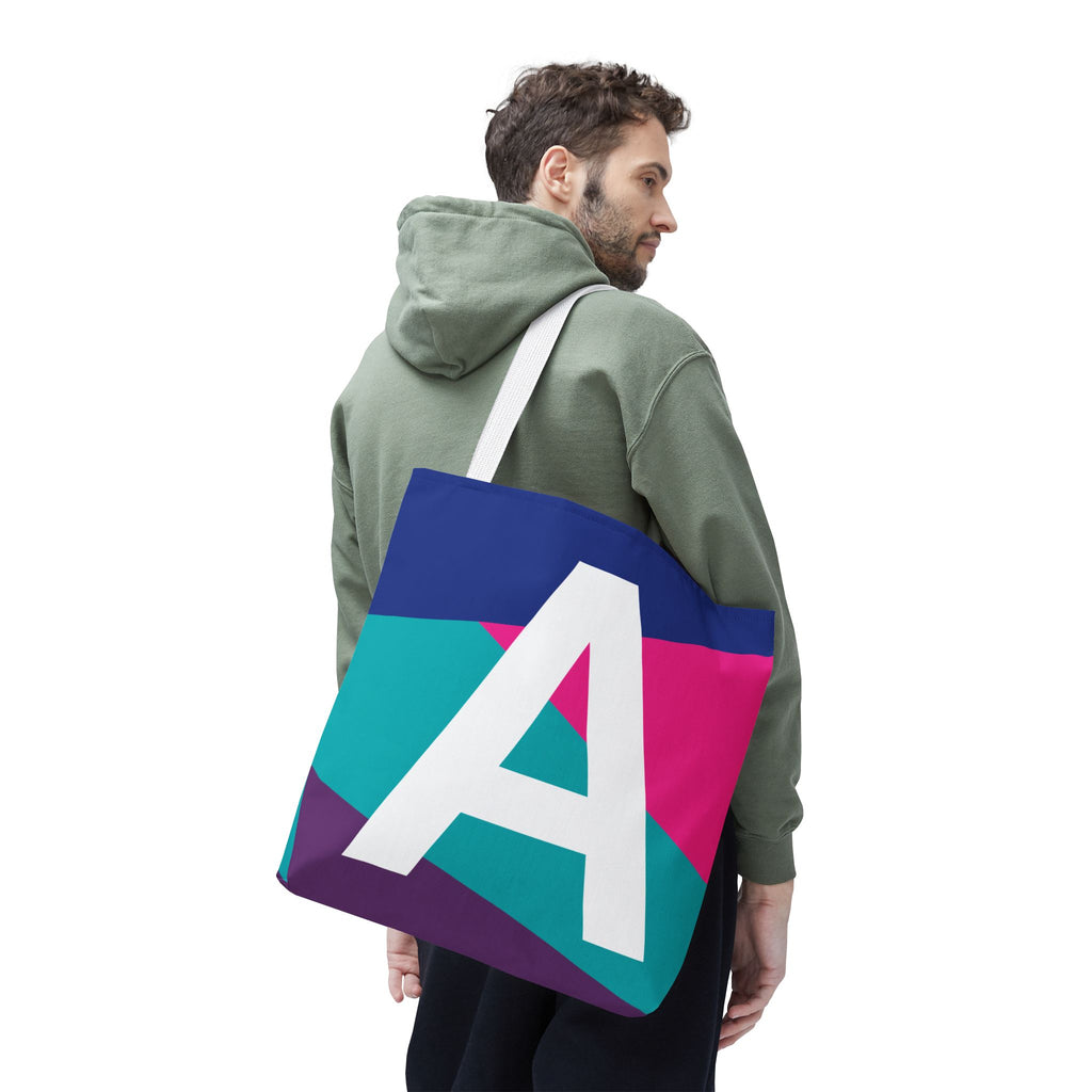 Monogram 'A' Colorblock Tote Bag — Personalized Initial A Shoulder Tote