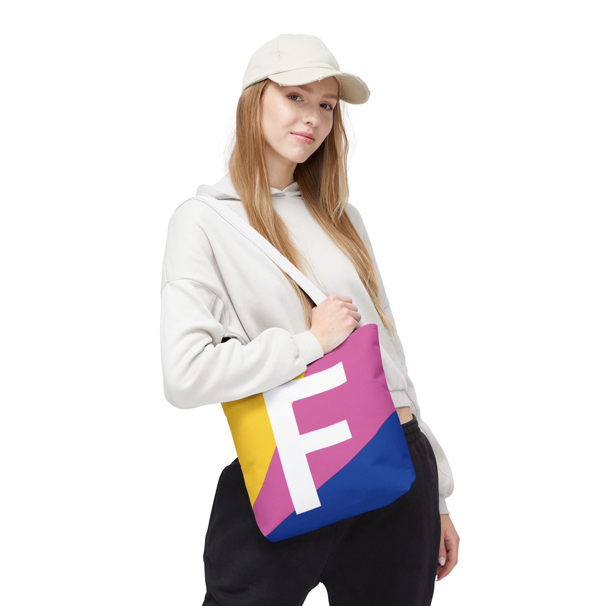 Monogram 'F' Colorblock Tote Bag — Personalized Initial F Shoulder Tote