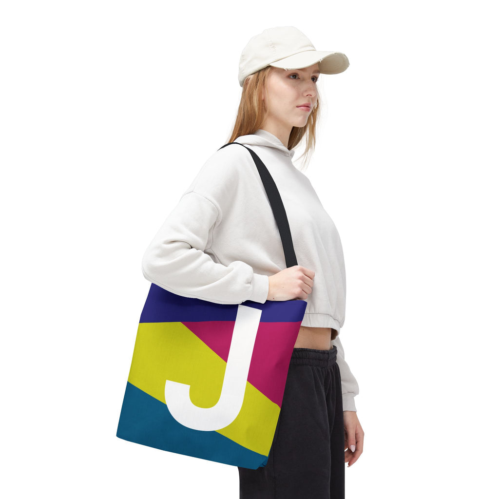 Monogram 'J' Colorblock Tote Bag — Personalized Initial J Shoulder Tote