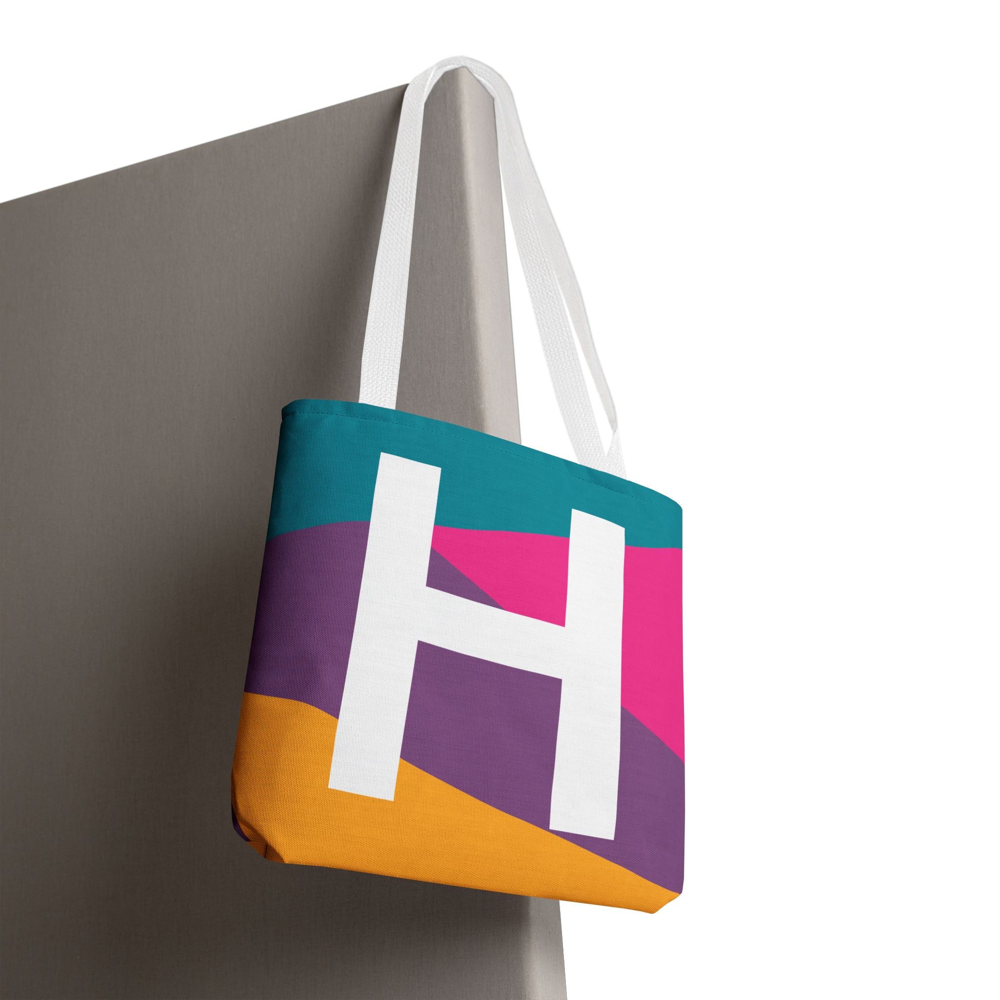 Monogram 'H' Colorblock Tote Bag — Personalized Initial H Shoulder Tote