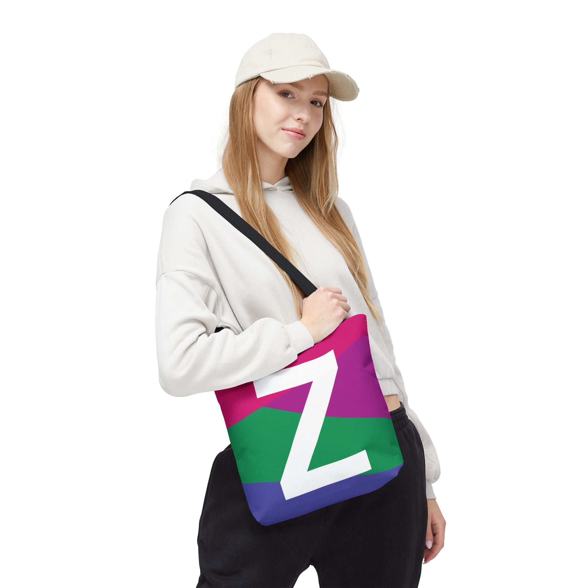 Monogram 'Z' Colorblock Tote Bag — Personalized Initial Z Shoulder Tote