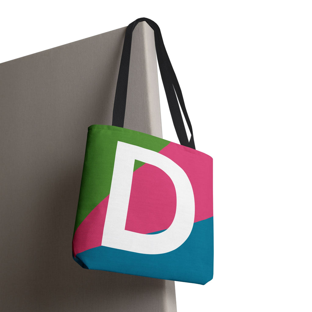 Monogram 'D' Colorblock Tote Bag — Personalized Initial D Shoulder Tote