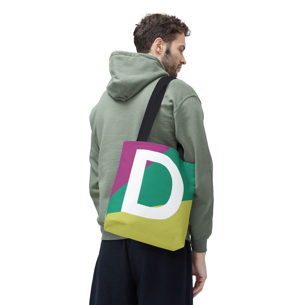 Monogram 'D' Colorblock Tote Bag — Personalized Initial D Shoulder Tote