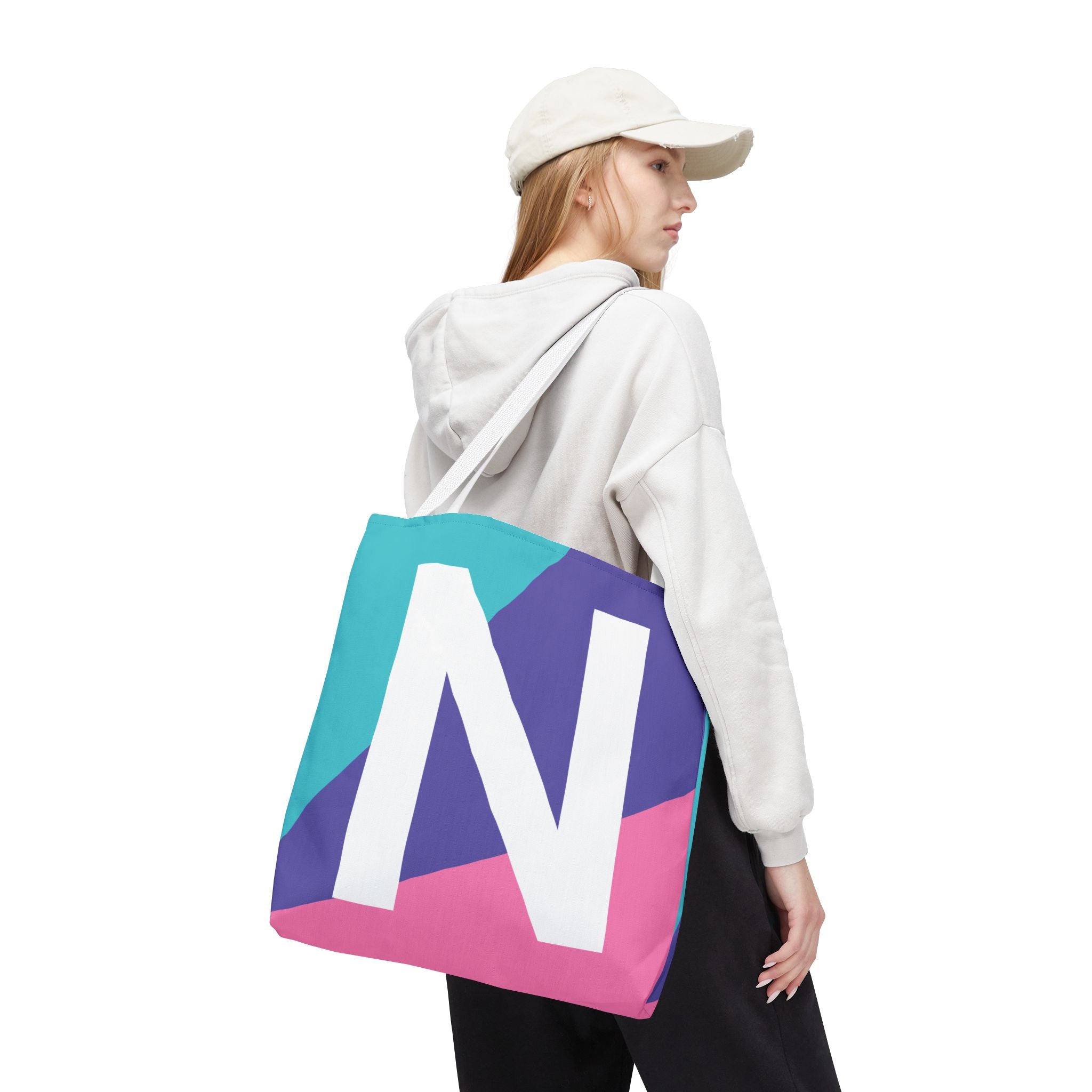Monogram 'N' Colorblock Tote Bag — Personalized Initial N Shoulder Tote