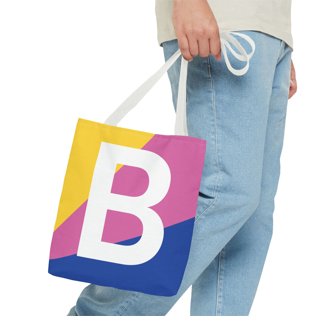 Monogram 'B' Colorblock Tote Bag — Personalized Initial B Shoulder Tote