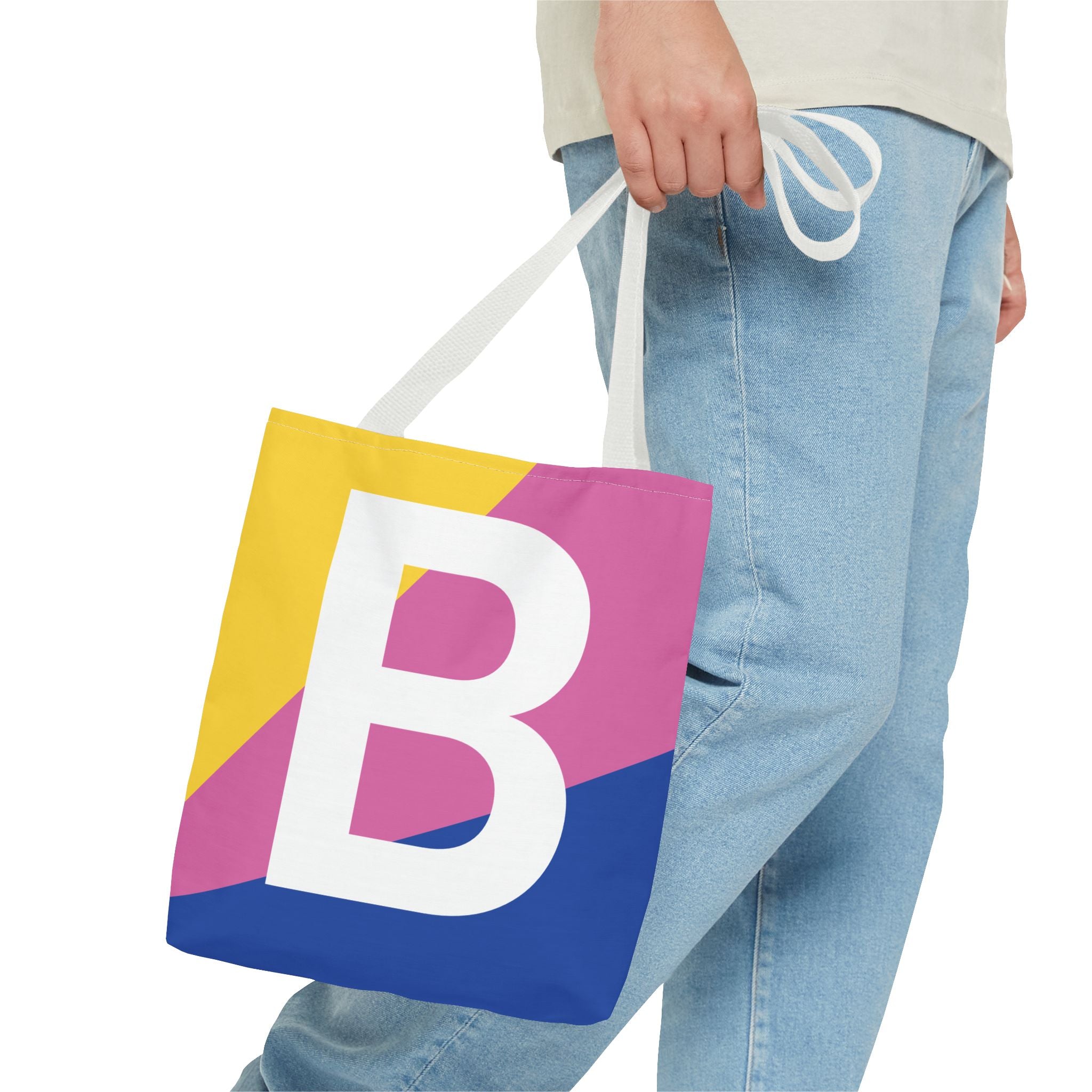 Monogram 'B' Colorblock Tote Bag — Personalized Initial B Shoulder Tote