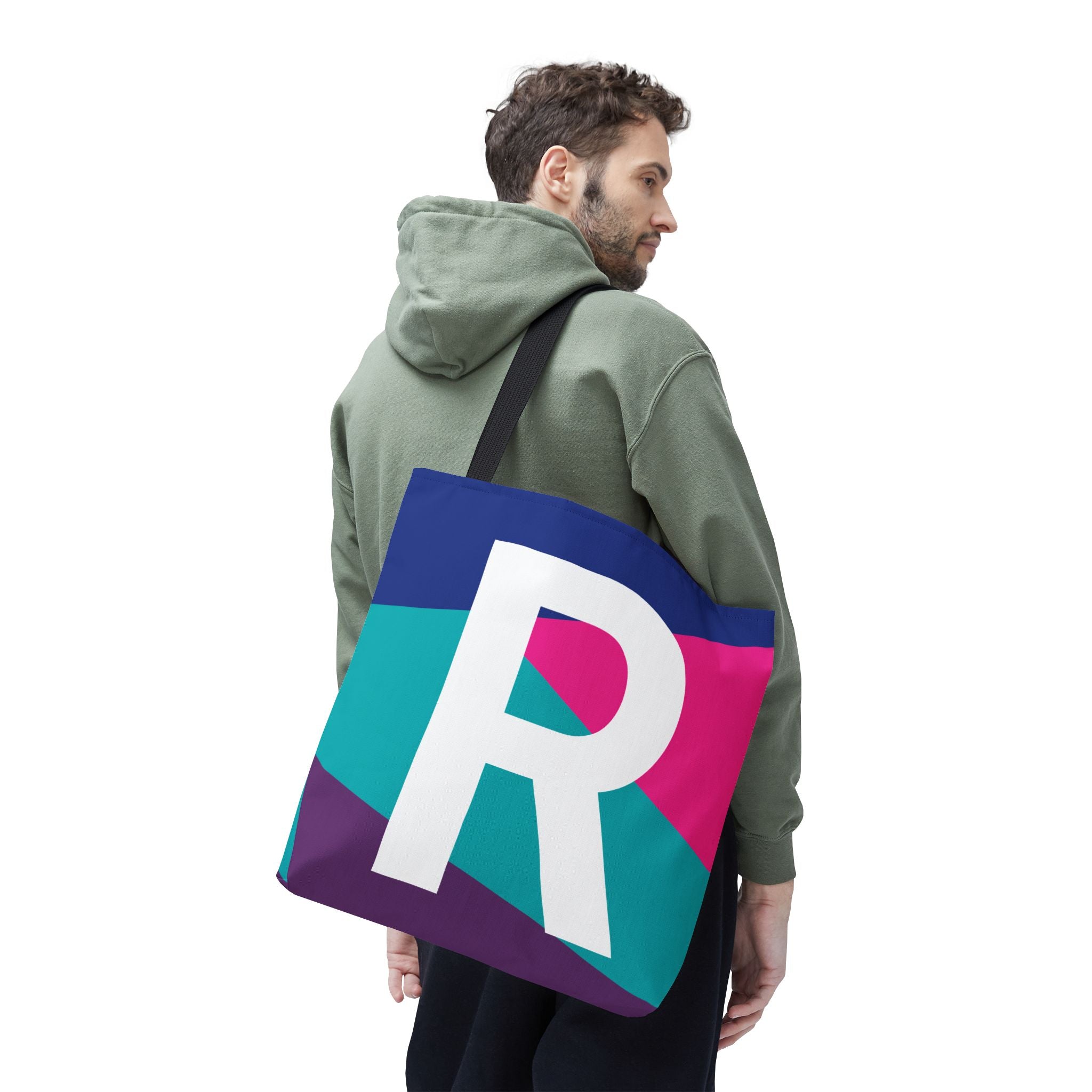 Monogram 'R' Colorblock Tote Bag — Personalized Initial R Shoulder Tote