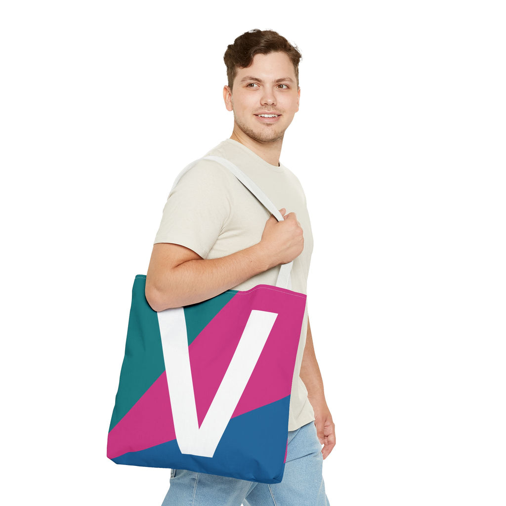 Monogram 'V' Colorblock Tote Bag — Personalized Initial V Shoulder Tote